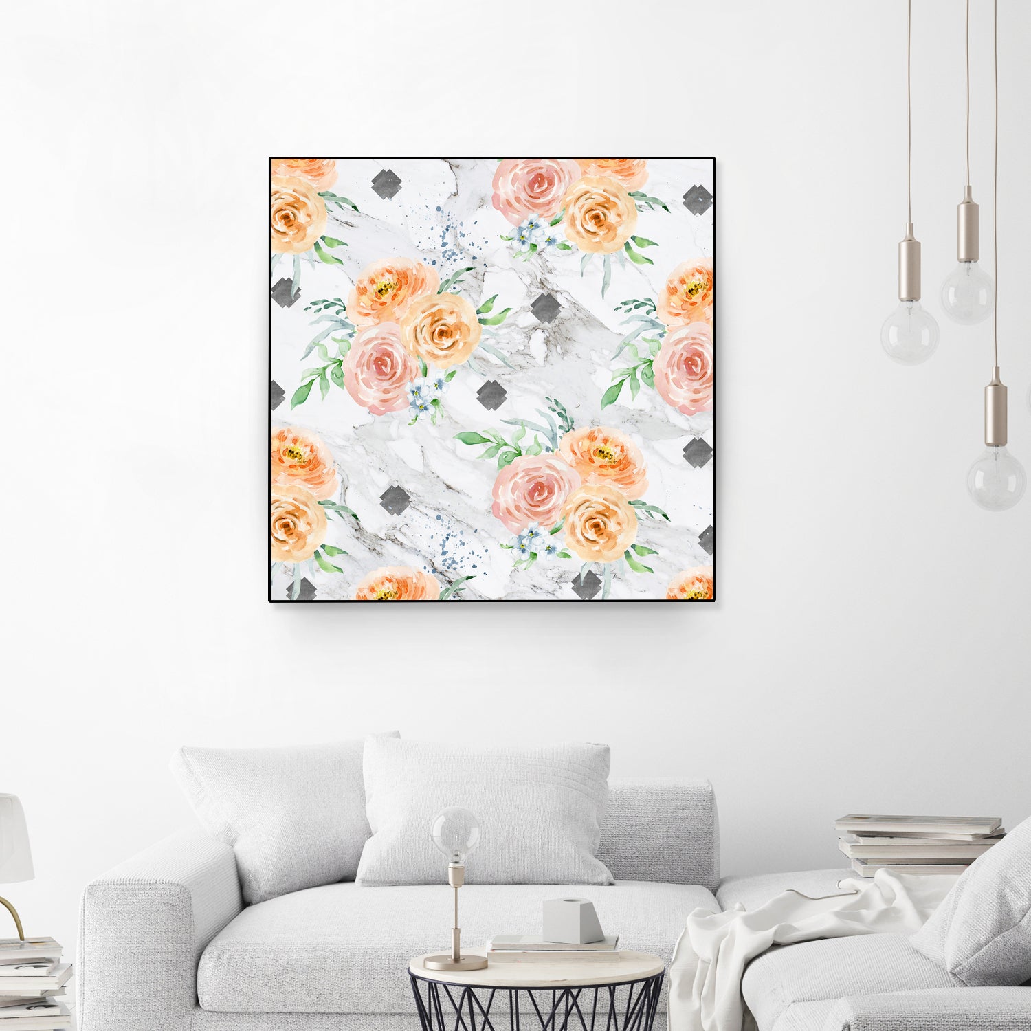 Beautiful pale flowers patter on marble by Neli Dimitrova on GIANT ART - white photo manipulation