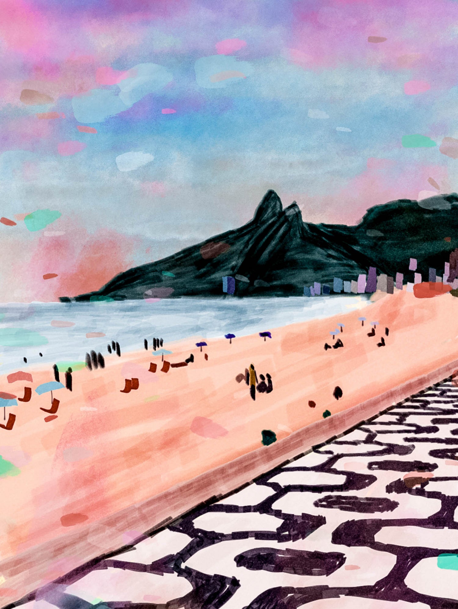 Rio Watercolors - Ipanema by Felipe Navega on GIANT ART - blue digital painting