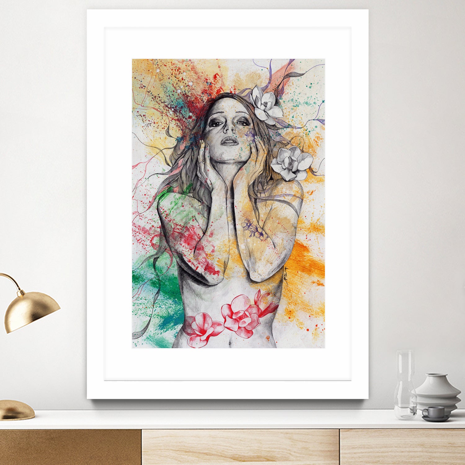 The Withering Spring I | nude tattoo woman portrait by Marco Paludet on GIANT ART - yellow mixed media