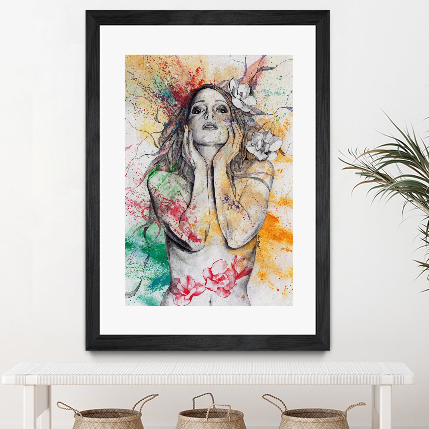 The Withering Spring I | nude tattoo woman portrait by Marco Paludet on GIANT ART - yellow mixed media