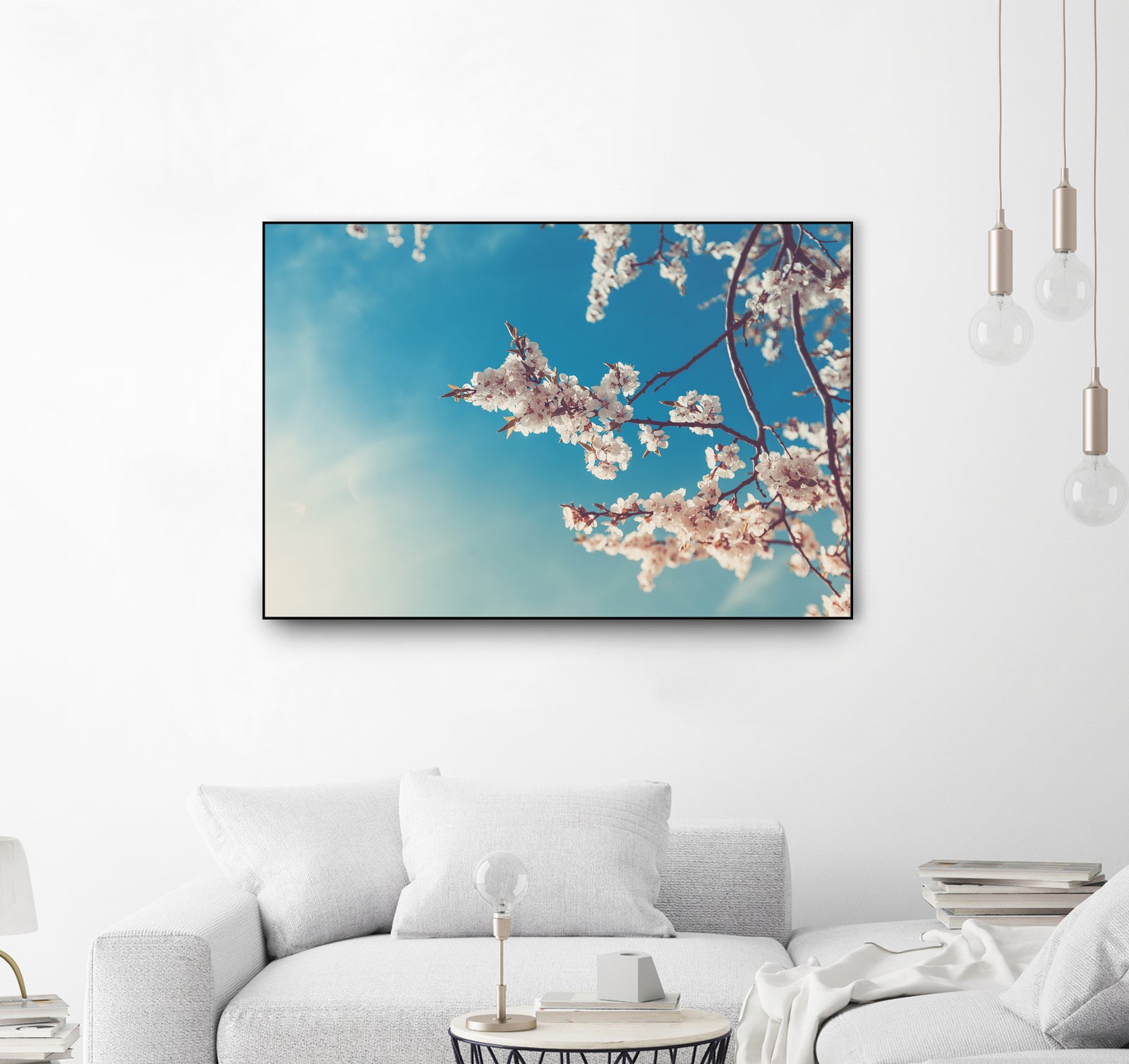 Spring Cherry Sakura White Flowers,Toning by Anna Matveeva on GIANT ART - blue photo illustration