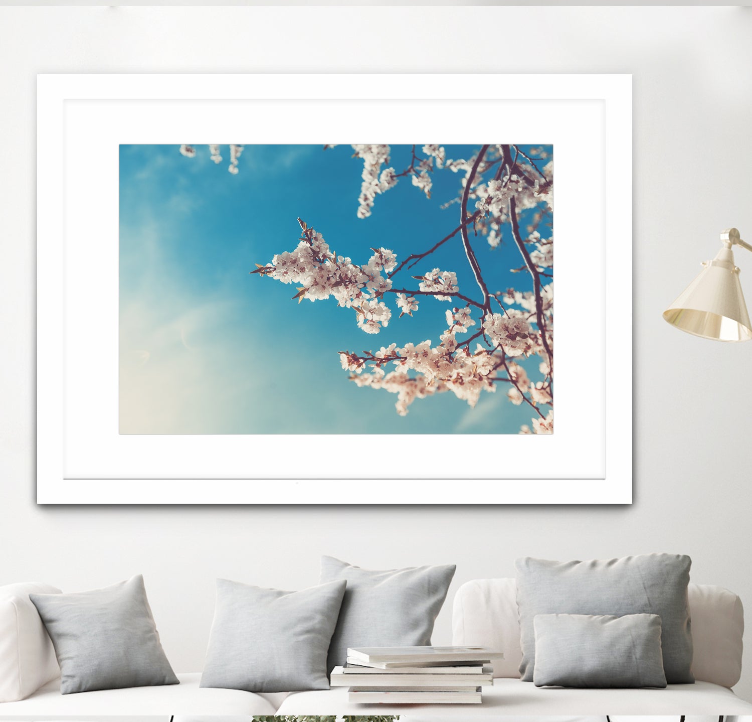 Spring Cherry Sakura White Flowers,Toning by Anna Matveeva on GIANT ART - blue photo illustration