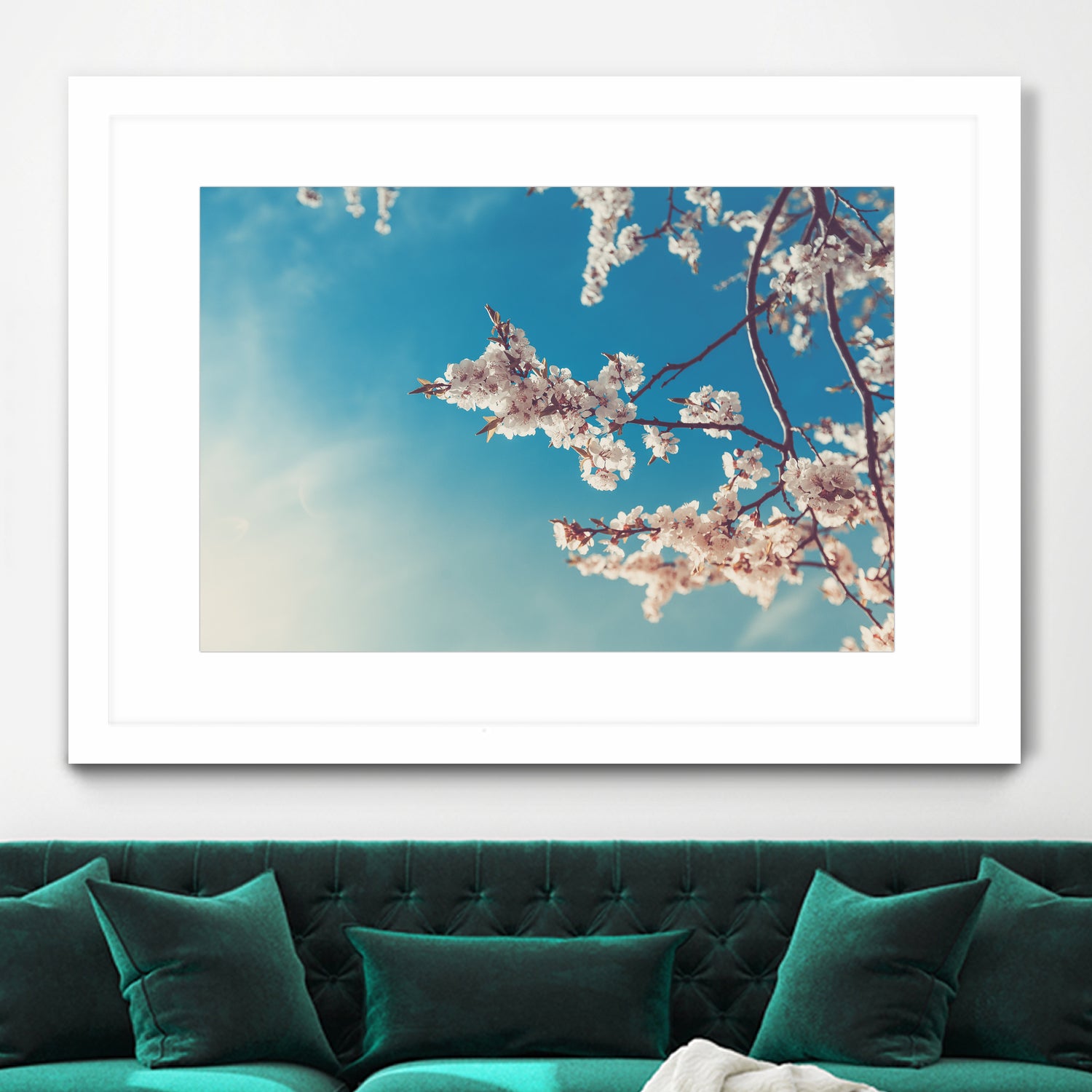 Spring Cherry Sakura White Flowers,Toning by Anna Matveeva on GIANT ART - blue photo illustration