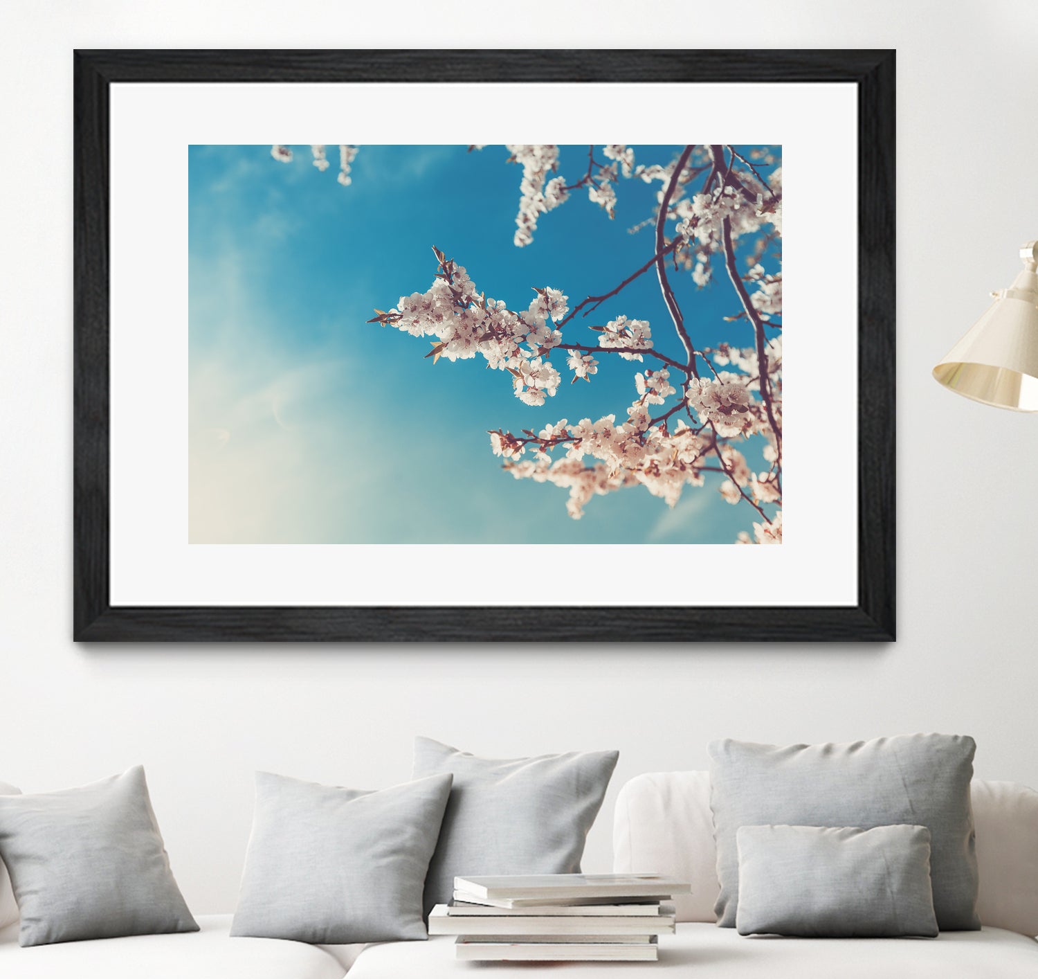 Spring Cherry Sakura White Flowers,Toning by Anna Matveeva on GIANT ART - blue photo illustration