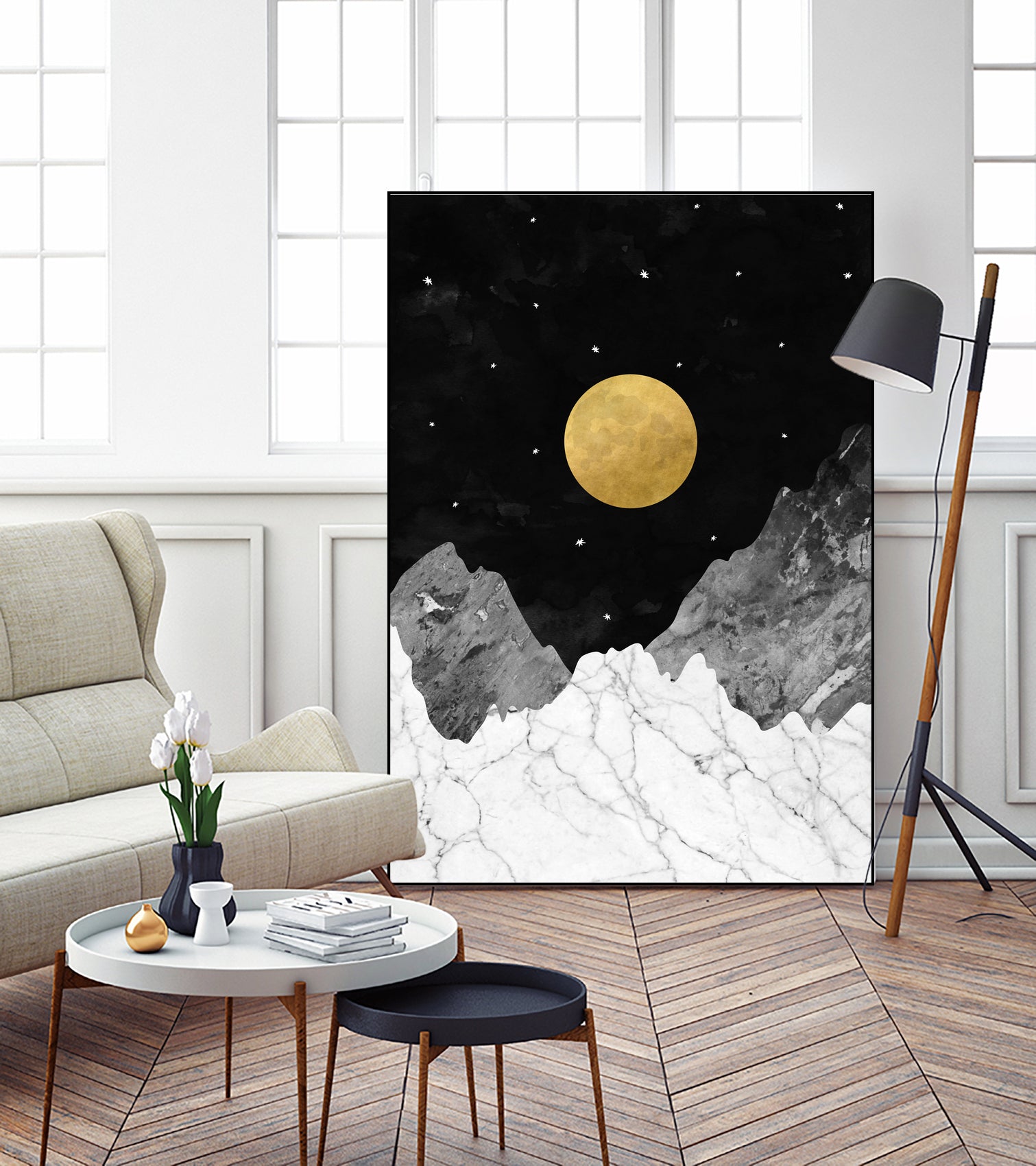 Moon and Stars by Christina Shek on GIANT ART - black digital drawing