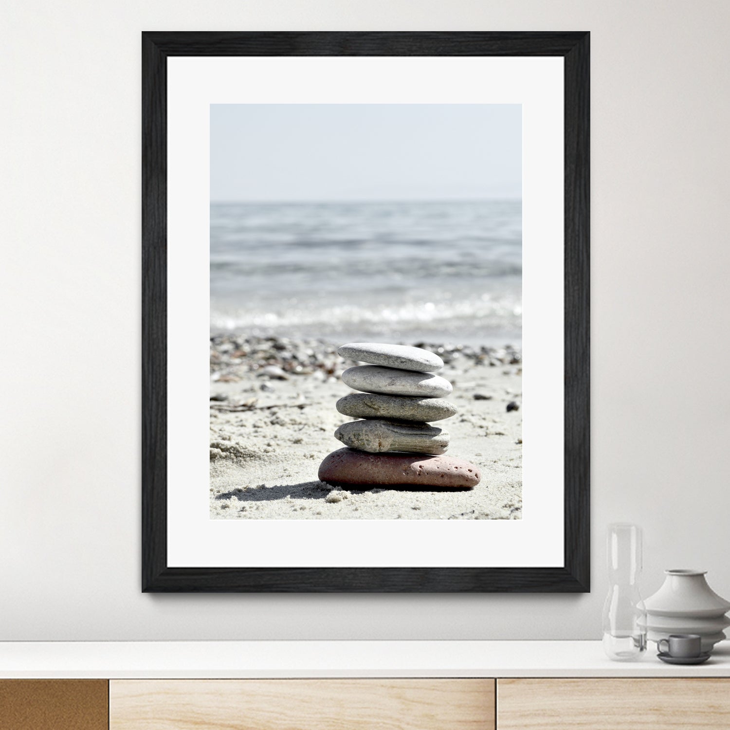 Pebble Balance On The Beach by IOANNA PAPANIKOLAOU on GIANT ART - gray photo illustration