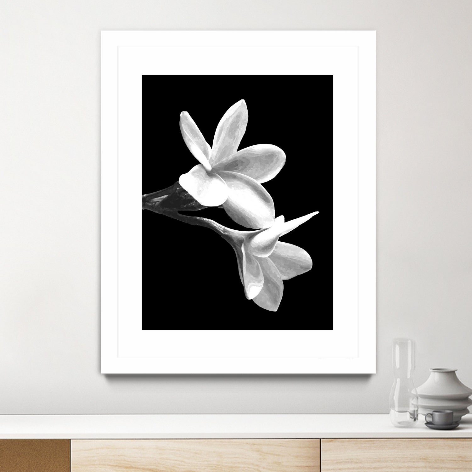 White Flowers Black Background by Alessandra Minervini on GIANT ART - black digital painting