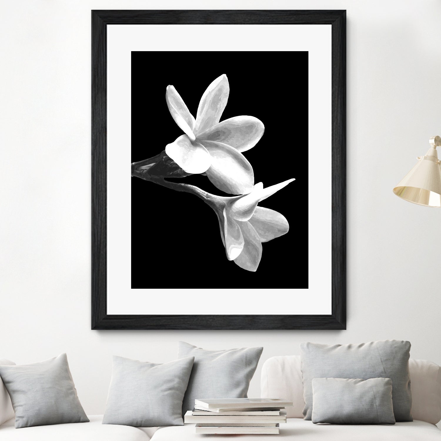 White Flowers Black Background by Alessandra Minervini on GIANT ART - black digital painting