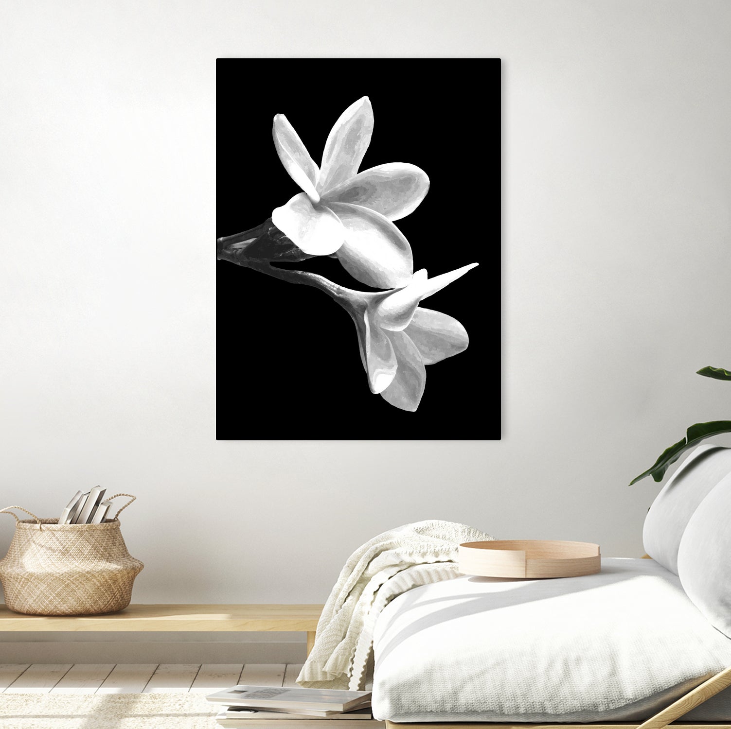 White Flowers Black Background by Alessandra Minervini on GIANT ART - black digital painting