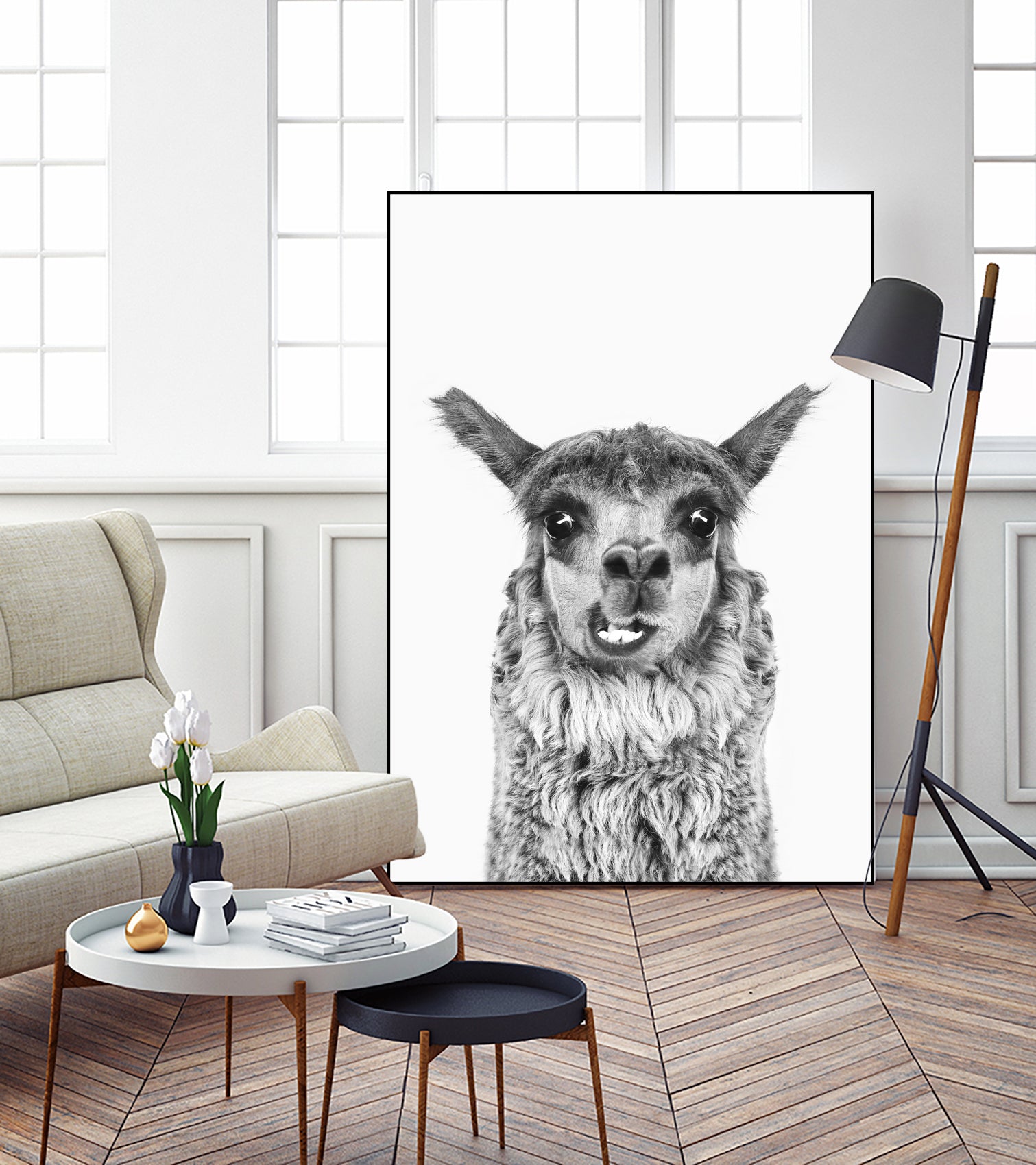 Happy Llama by Kathrin Pienaar on GIANT ART - gray photo manipulation