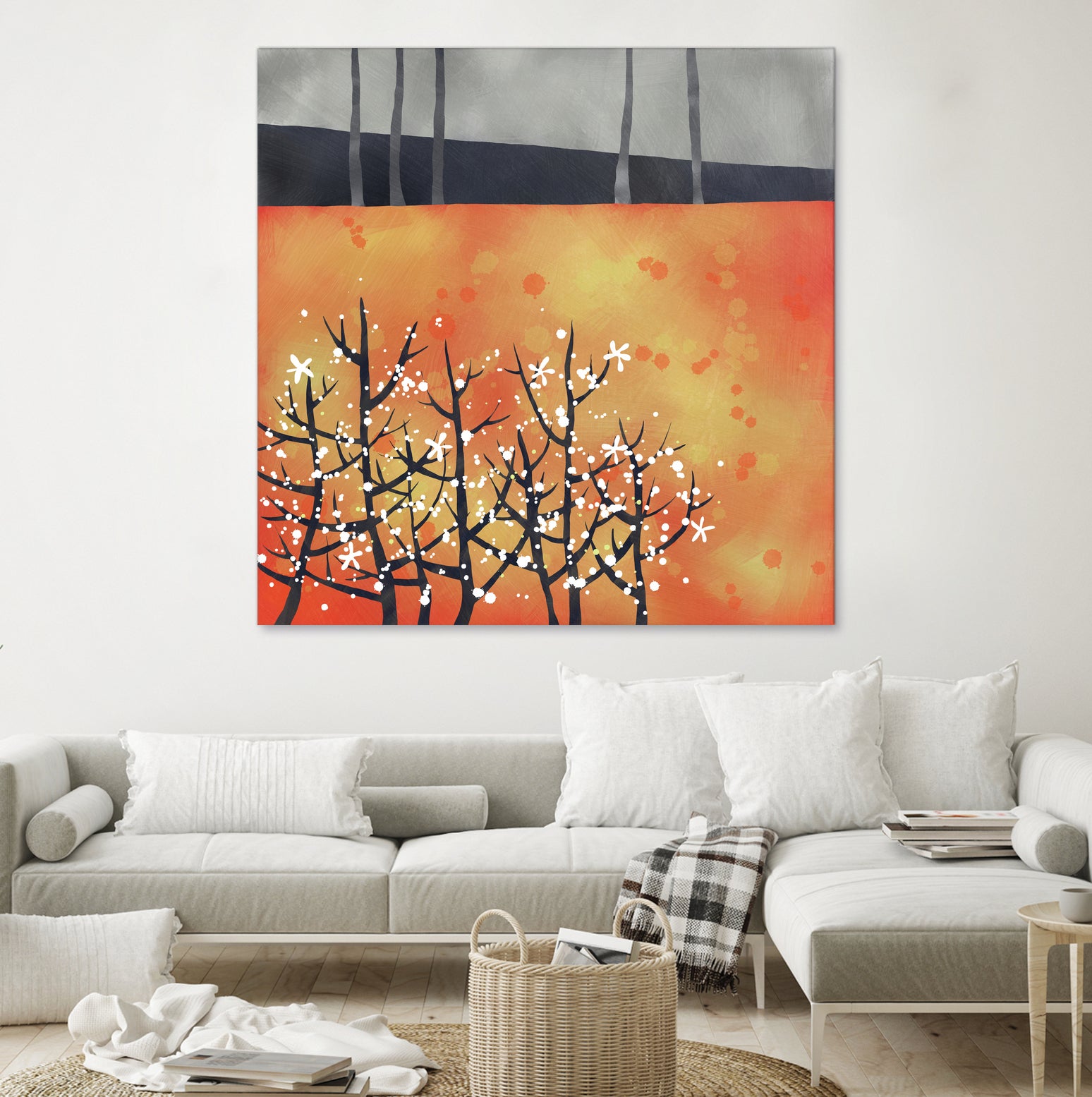 Blackthorn Blossom Landscape by Nic Squirrell on GIANT ART - orange digital painting