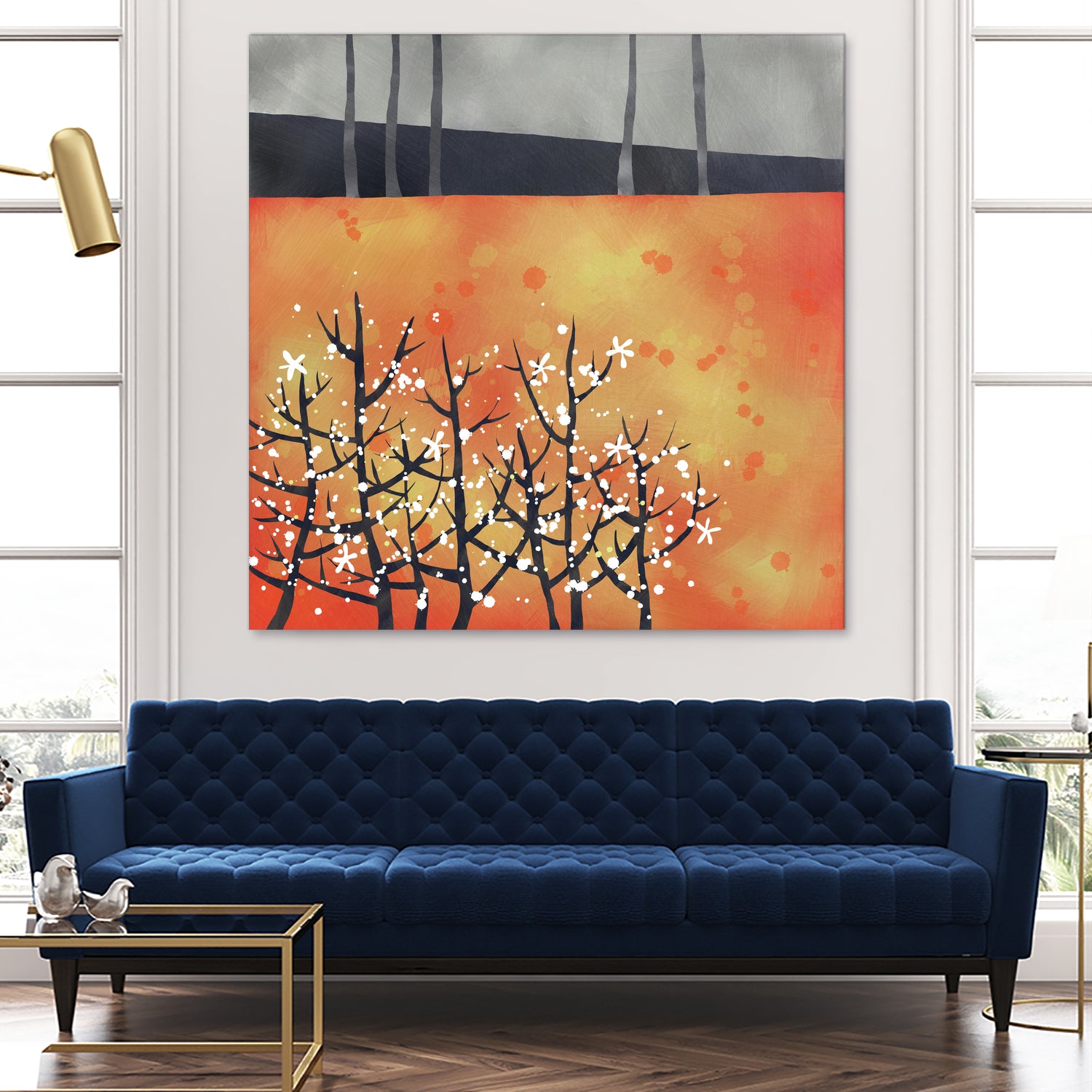 Blackthorn Blossom Landscape by Nic Squirrell on GIANT ART - orange digital painting