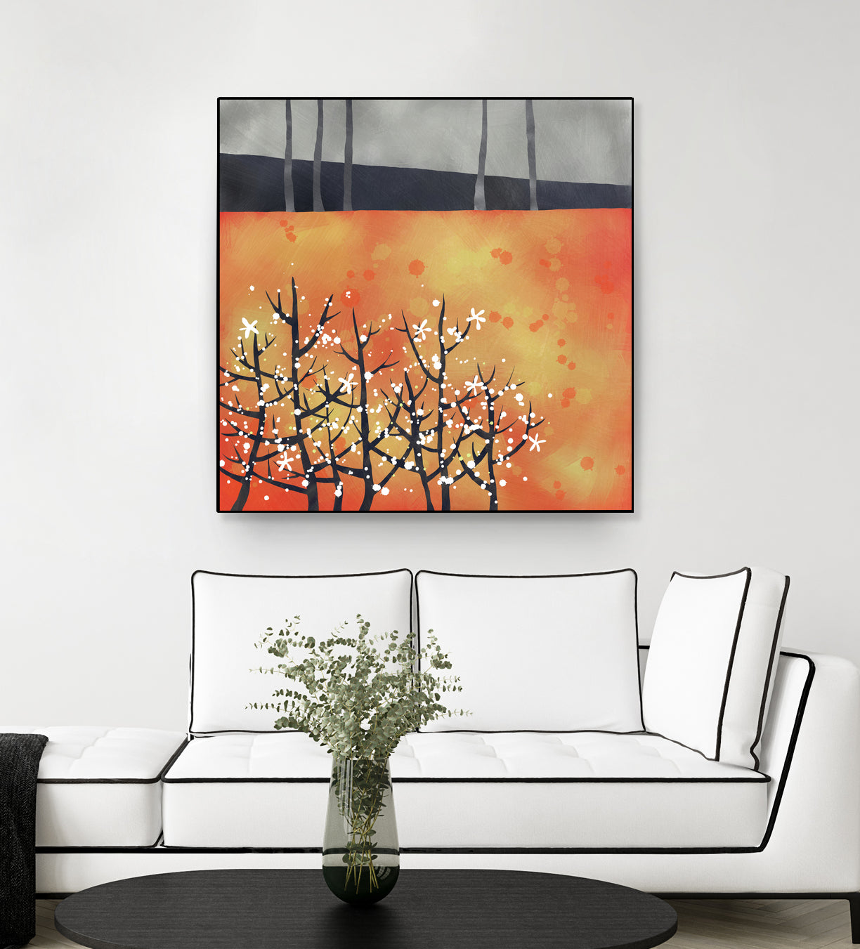 Blackthorn Blossom Landscape by Nic Squirrell on GIANT ART - orange digital painting