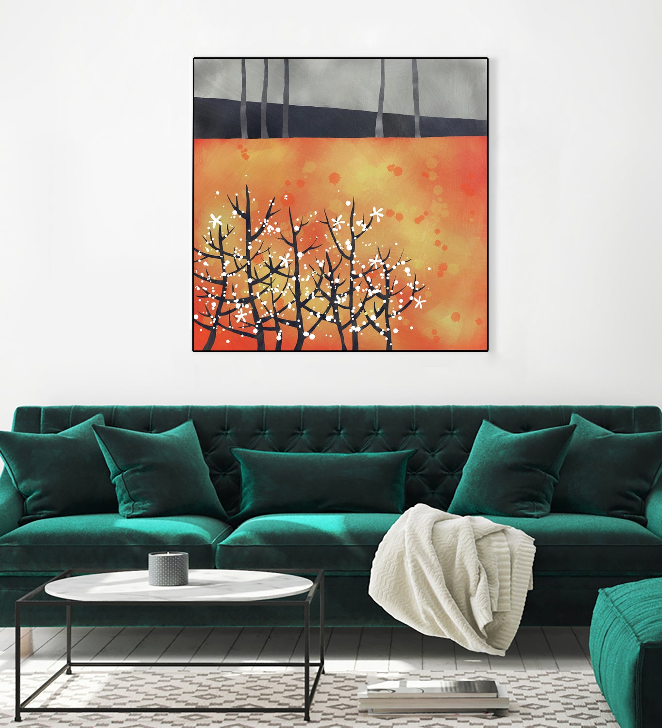 Blackthorn Blossom Landscape by Nic Squirrell on GIANT ART - orange digital painting