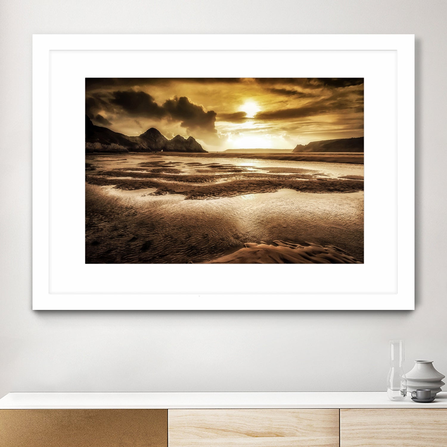 Three Cliffs Bay Gower by Leighton Collins on GIANT ART - pink photo illustration