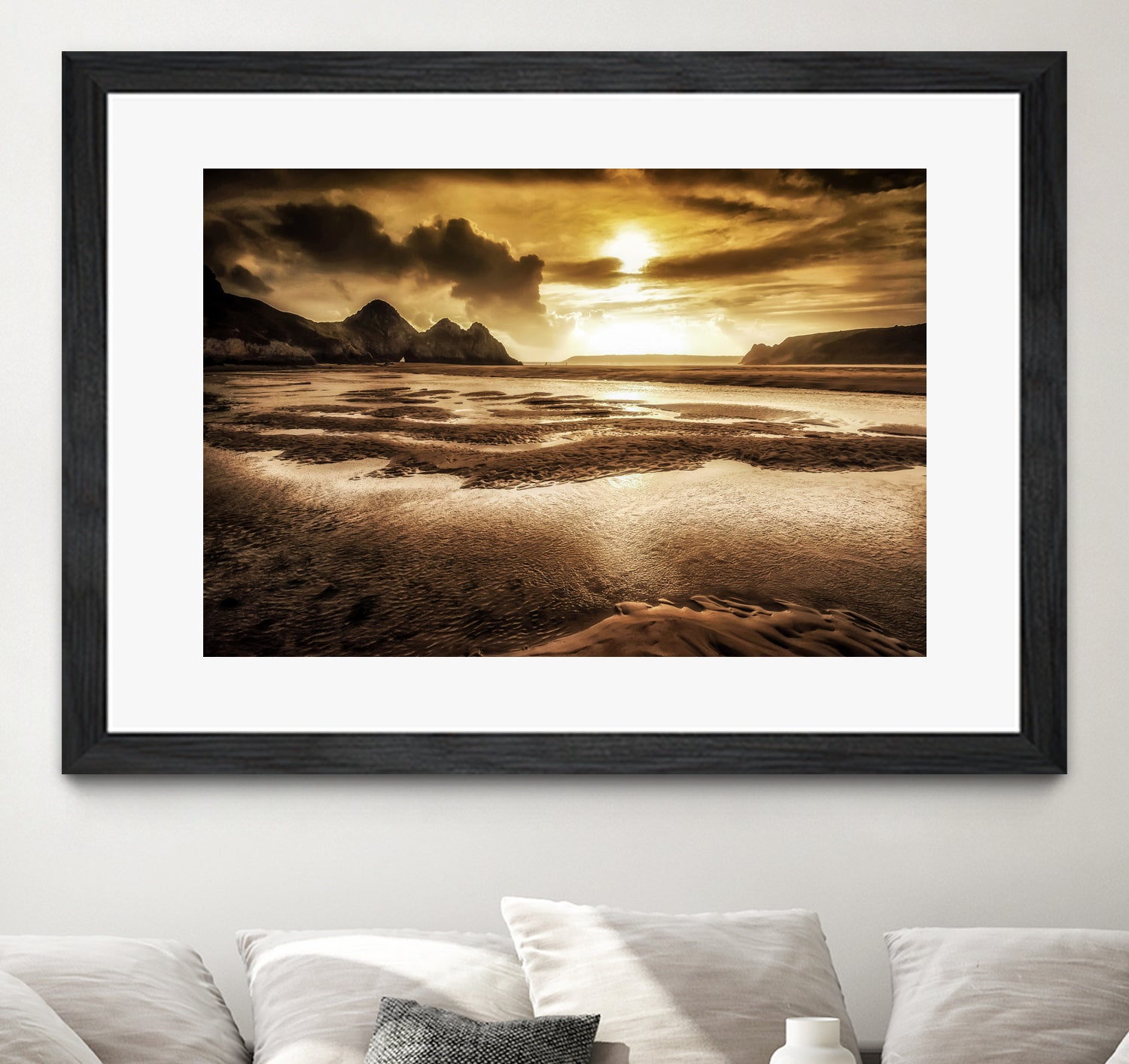 Three Cliffs Bay Gower by Leighton Collins on GIANT ART - pink photo illustration