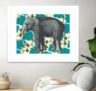 Elephant Floral Aqua by Thomas Fernez on GIANT ART - blue digital drawing