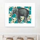 Elephant Floral Aqua by Thomas Fernez on GIANT ART - blue digital drawing