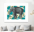 Elephant Floral Aqua by Thomas Fernez on GIANT ART - blue digital drawing