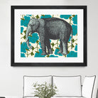 Elephant Floral Aqua by Thomas Fernez on GIANT ART - blue digital drawing