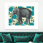 Elephant Floral Aqua by Thomas Fernez on GIANT ART - blue digital drawing