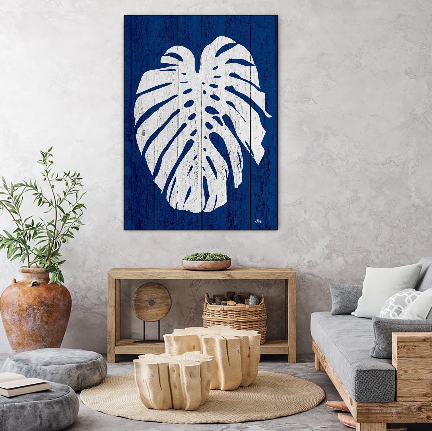 Blue Nature Dark Blue Palm2 by Catia Keck on GIANT ART - blue mixed media