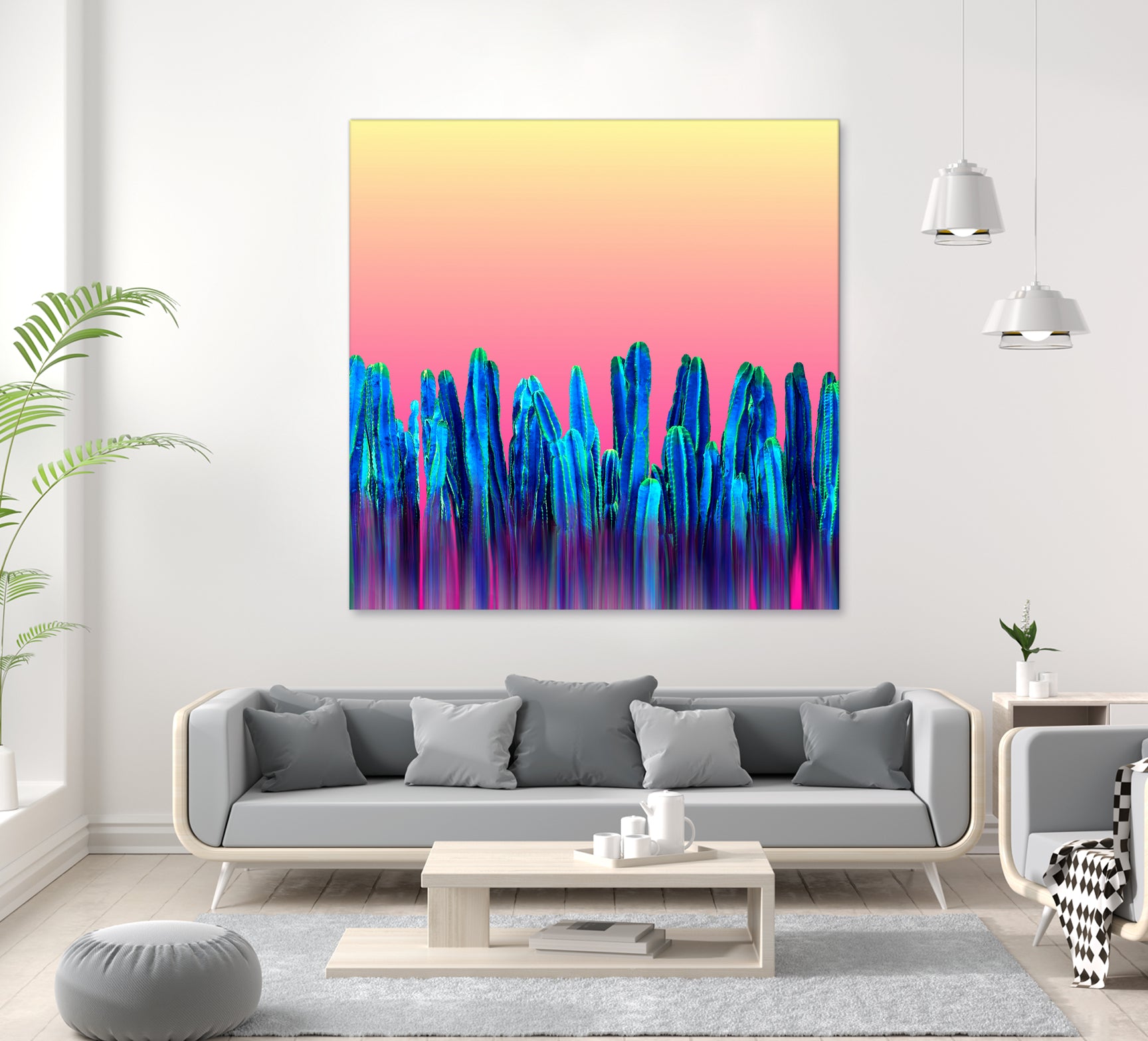 Candy Sunset Blue Cactus Glitch by Brigitte Carre on GIANT ART - blue digital painting