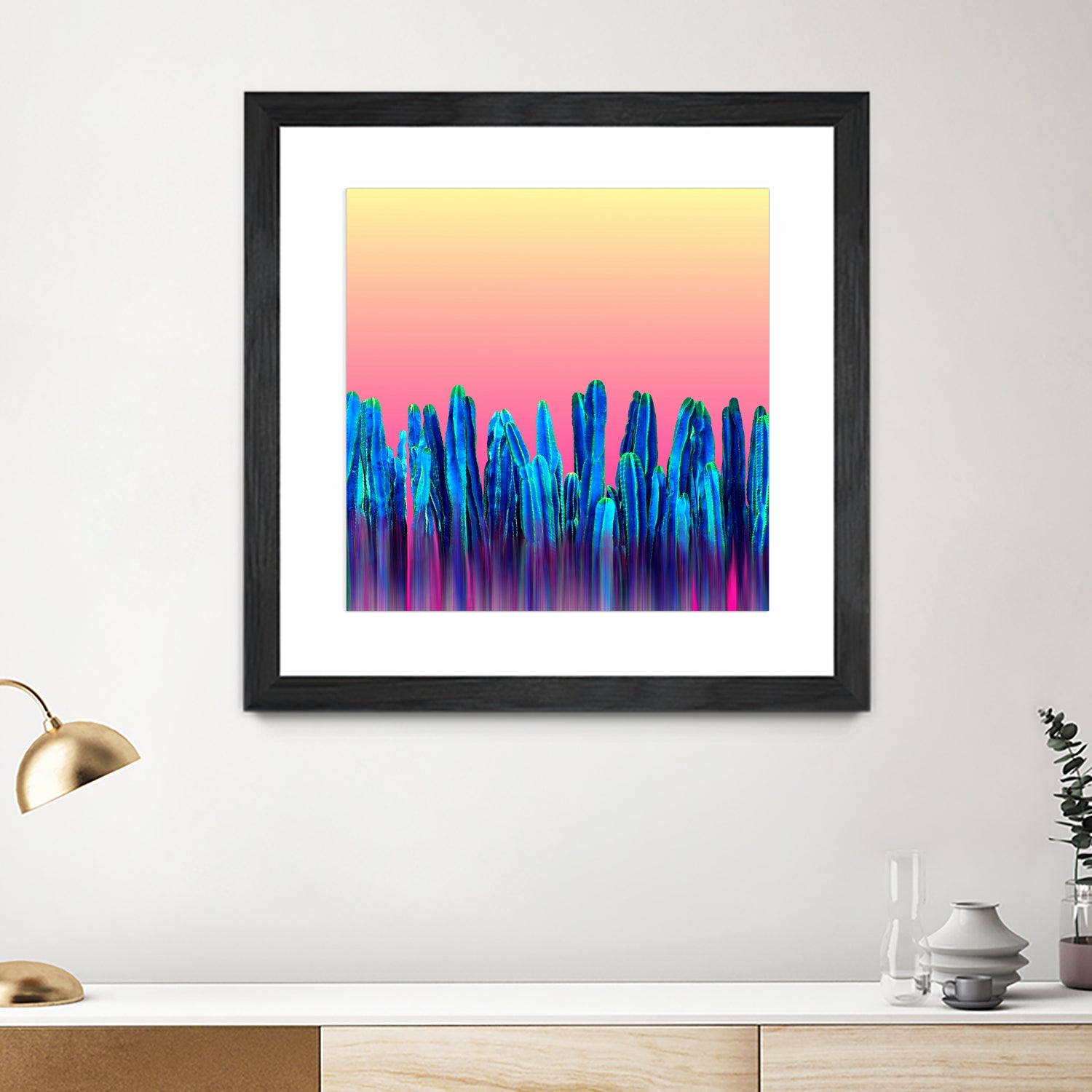 Candy Sunset Blue Cactus Glitch by Brigitte Carre on GIANT ART - blue digital painting