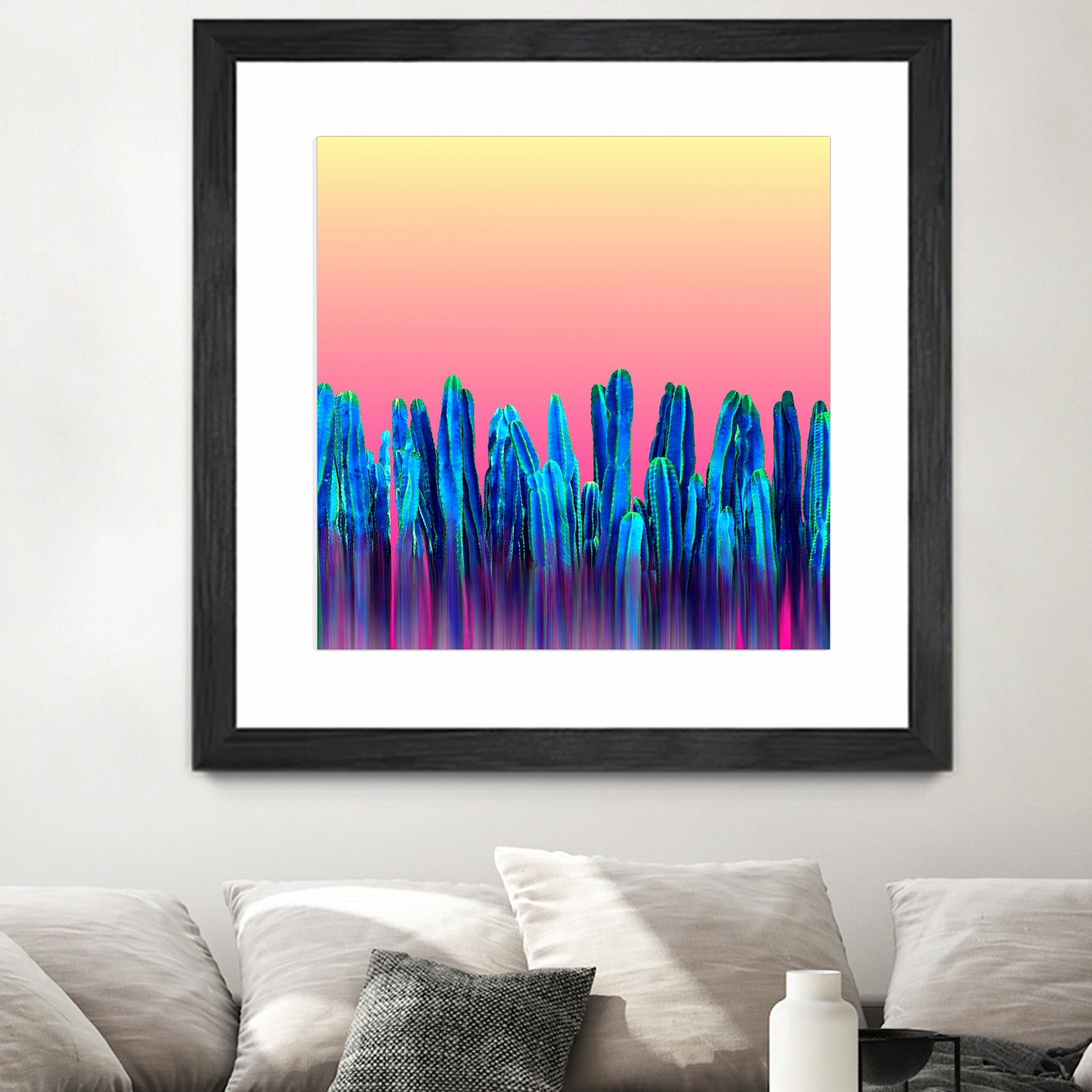 Candy Sunset Blue Cactus Glitch by Brigitte Carre on GIANT ART - blue digital painting