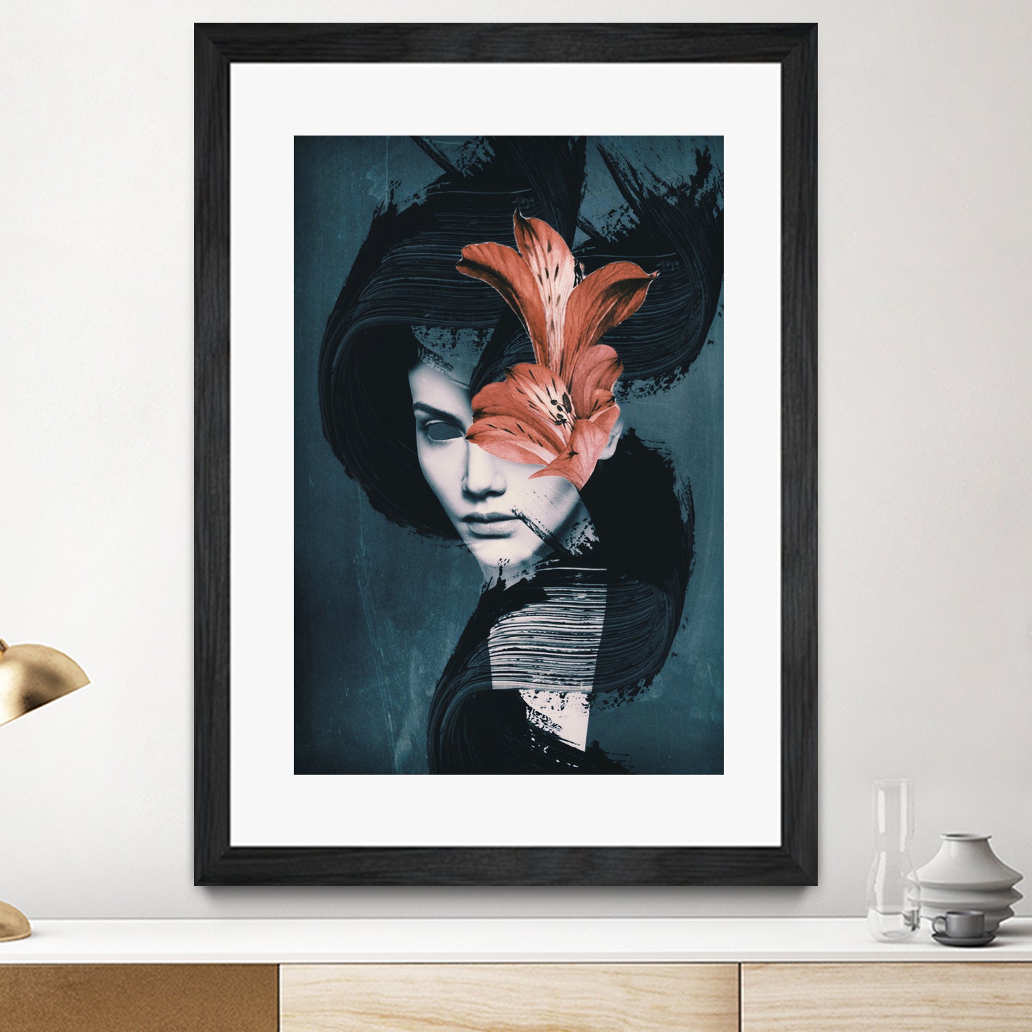 Red Flowers/Lady Portrait by dada22 . on GIANT ART - black photo illustration