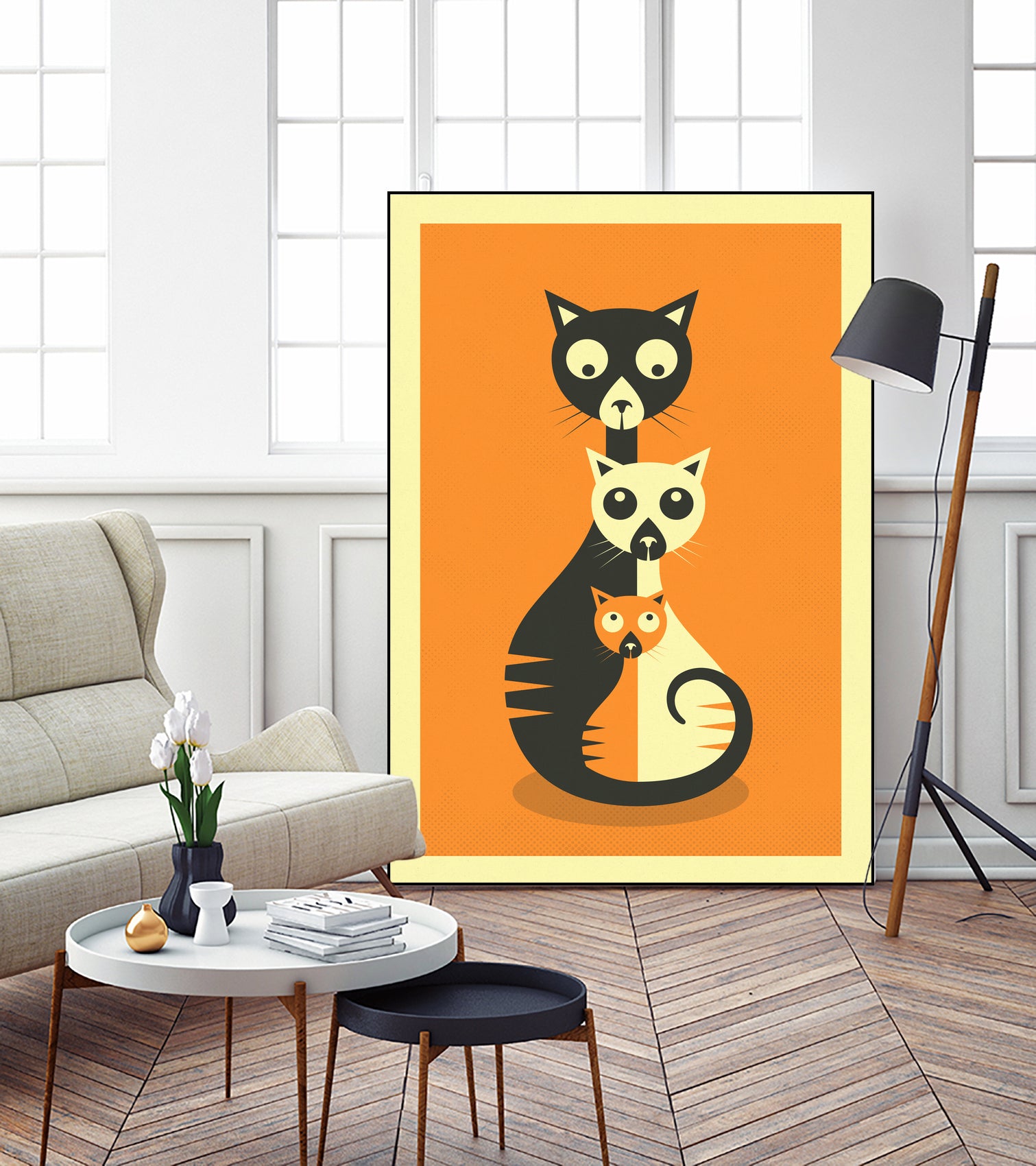 3 Cats by Jazzberry Blue on GIANT ART - orange vector illustration