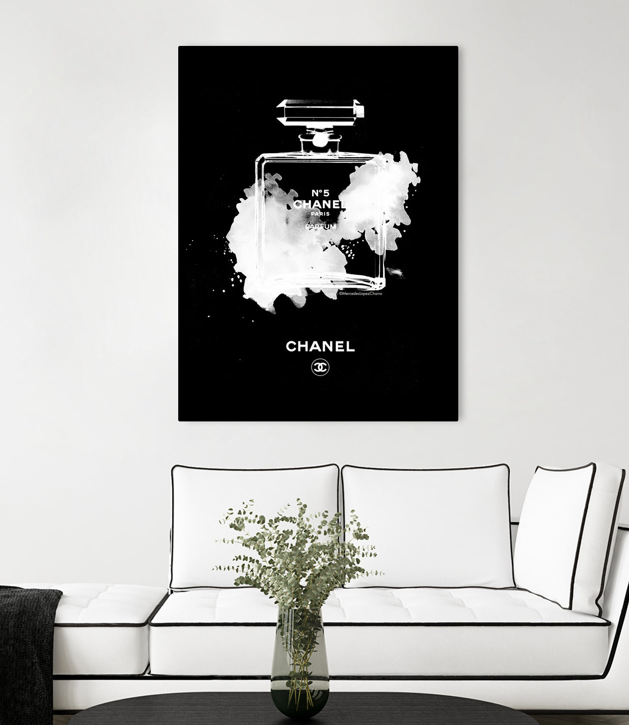 Chanel Perfume Bottle Invert by mercedes lopez charro on GIANT ART - black mixed media