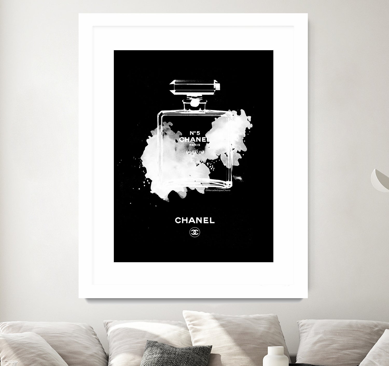 Chanel Perfume Bottle Invert by mercedes lopez charro on GIANT ART - black mixed media