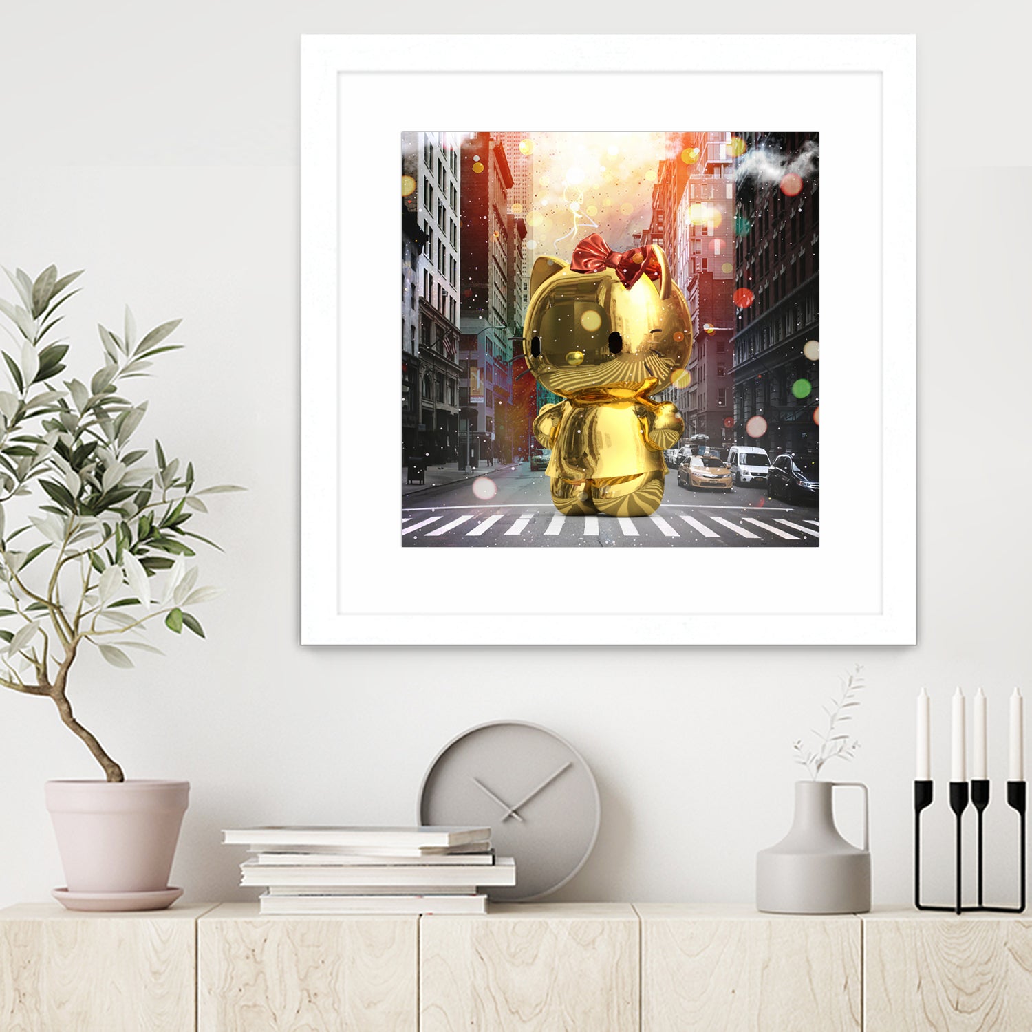 Gold Kitty in New York City by Vin Zzep on GIANT ART - white digital painting