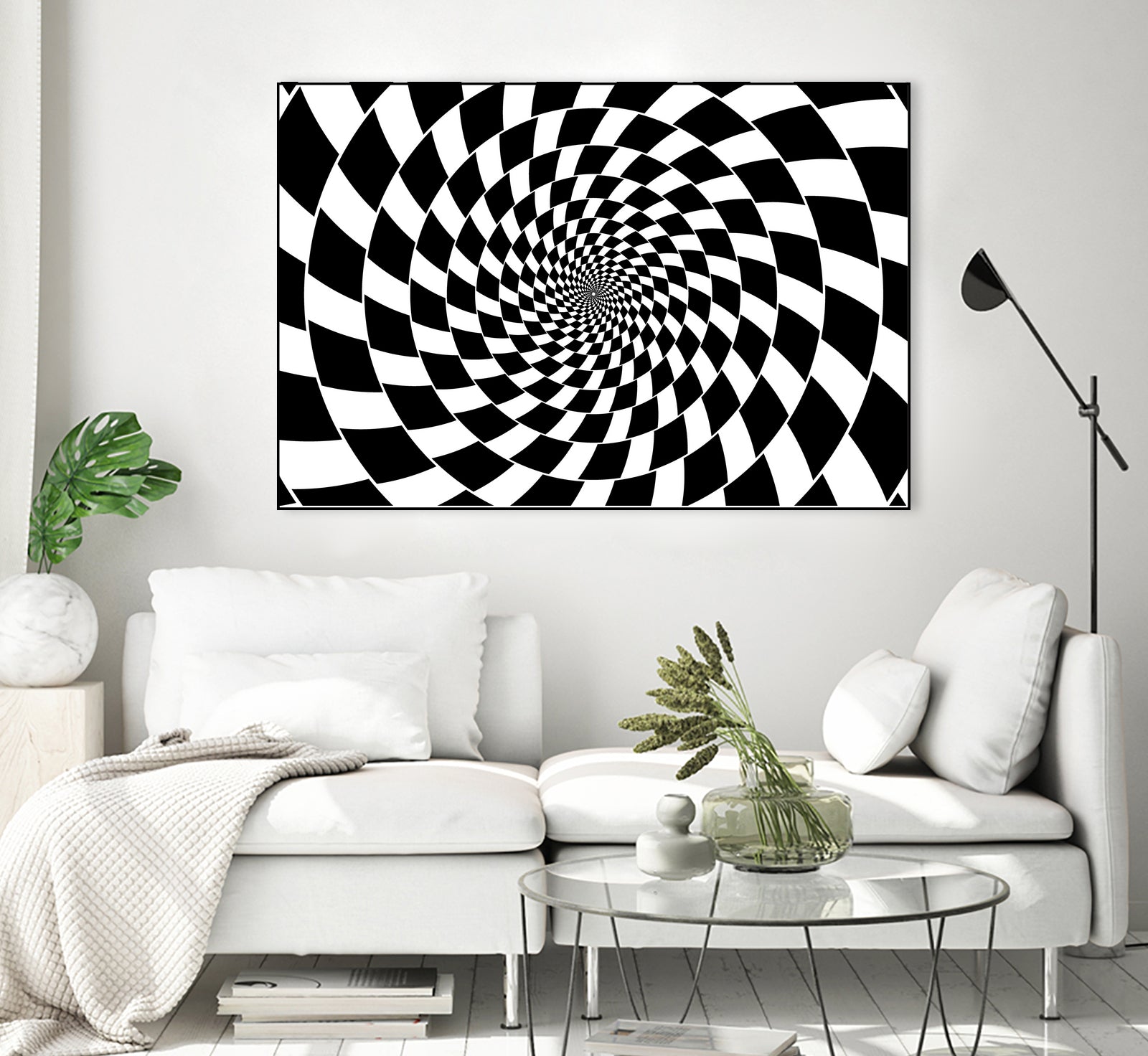 Optical illusion - chessboard swirl, by Daniel Danco on GIANT ART - black vector illustration