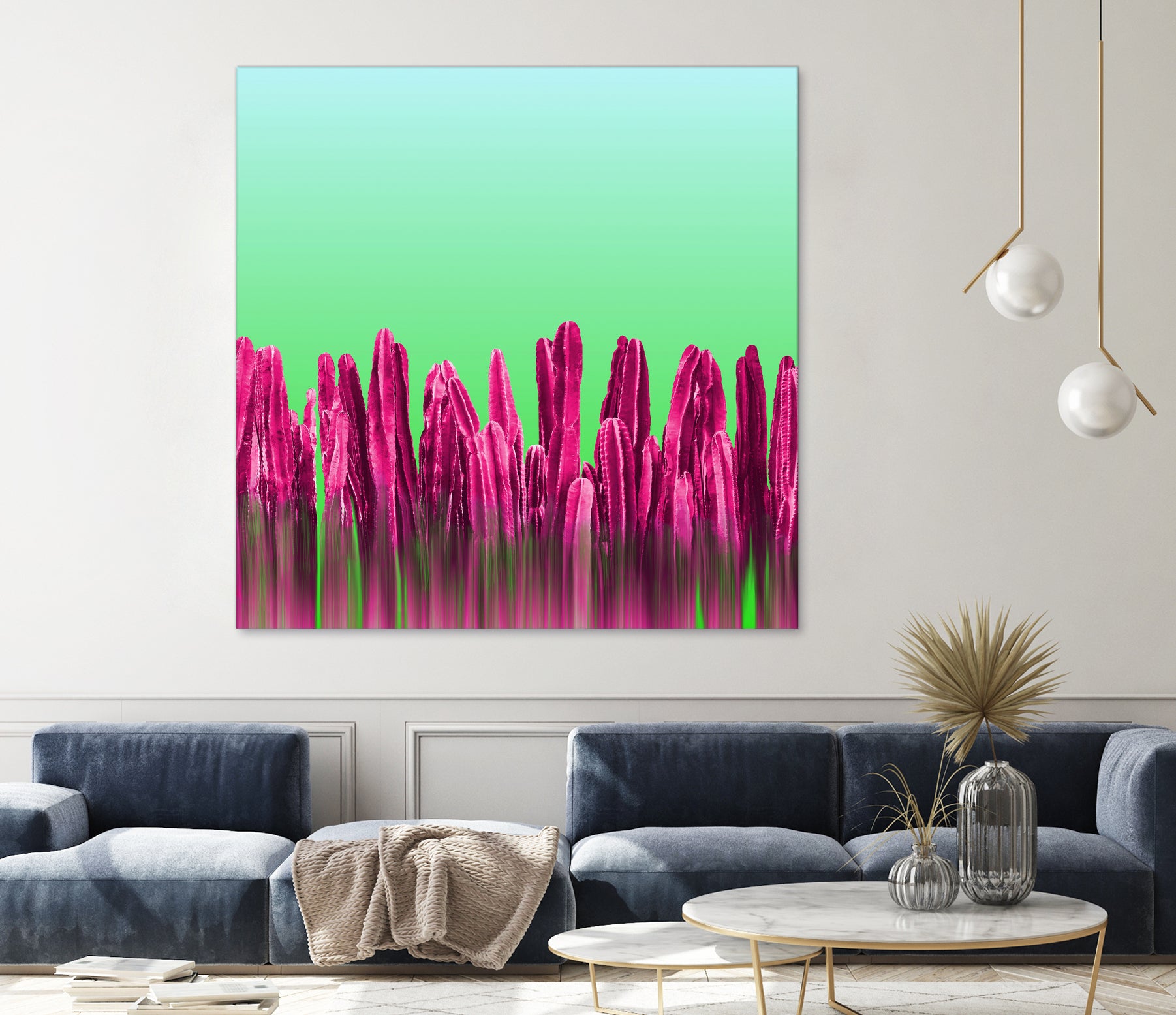 Vibrant Sunrise Cactus Landscape Glitch by Brigitte Carre on GIANT ART - green digital painting