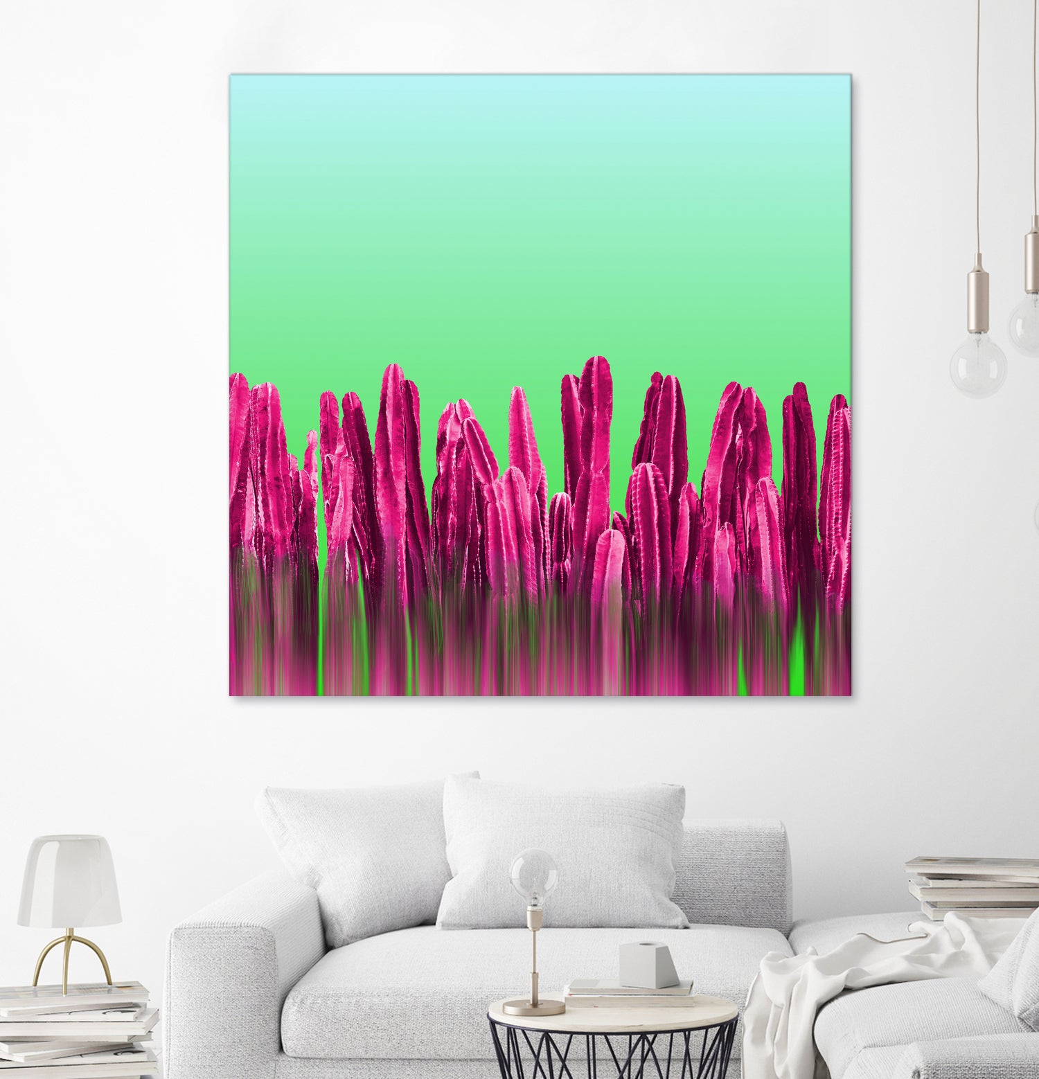 Vibrant Sunrise Cactus Landscape Glitch by Brigitte Carre on GIANT ART - green digital painting