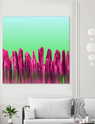 Vibrant Sunrise Cactus Landscape Glitch by Brigitte Carre on GIANT ART - green digital painting