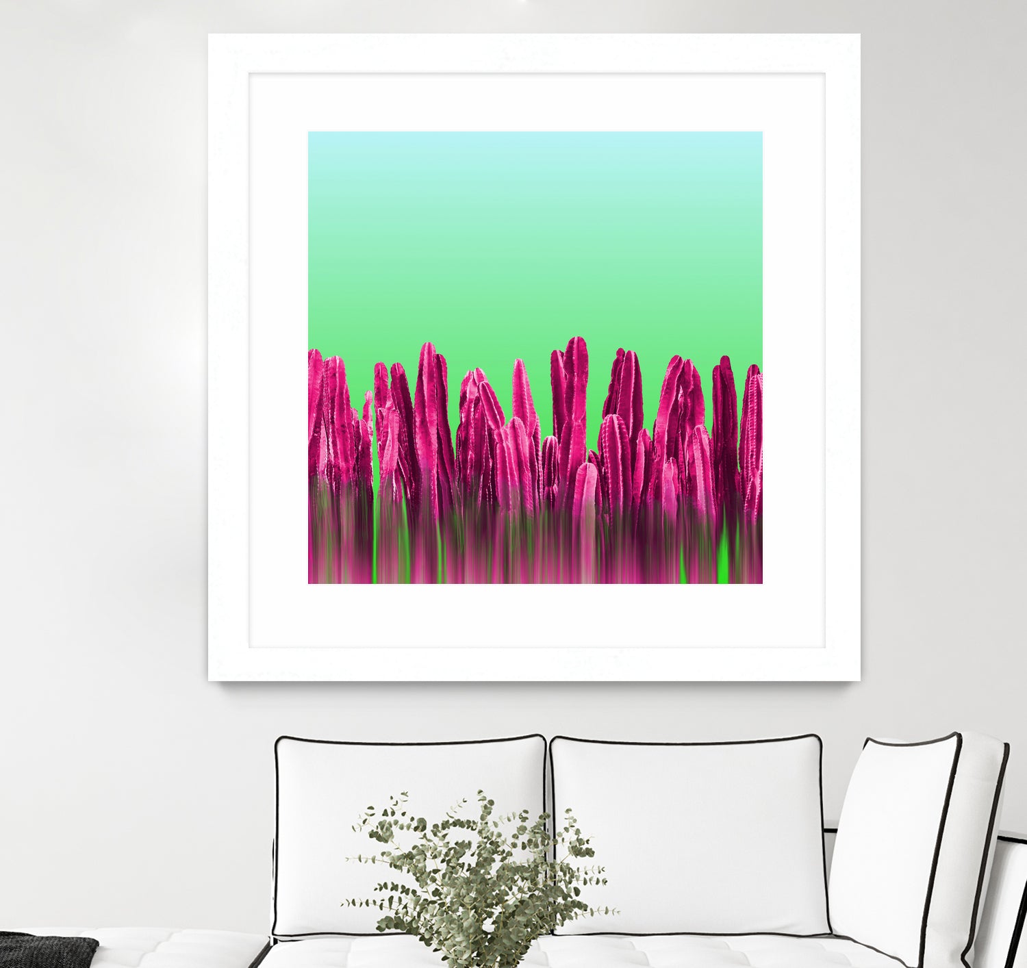 Vibrant Sunrise Cactus Landscape Glitch by Brigitte Carre on GIANT ART - green digital painting