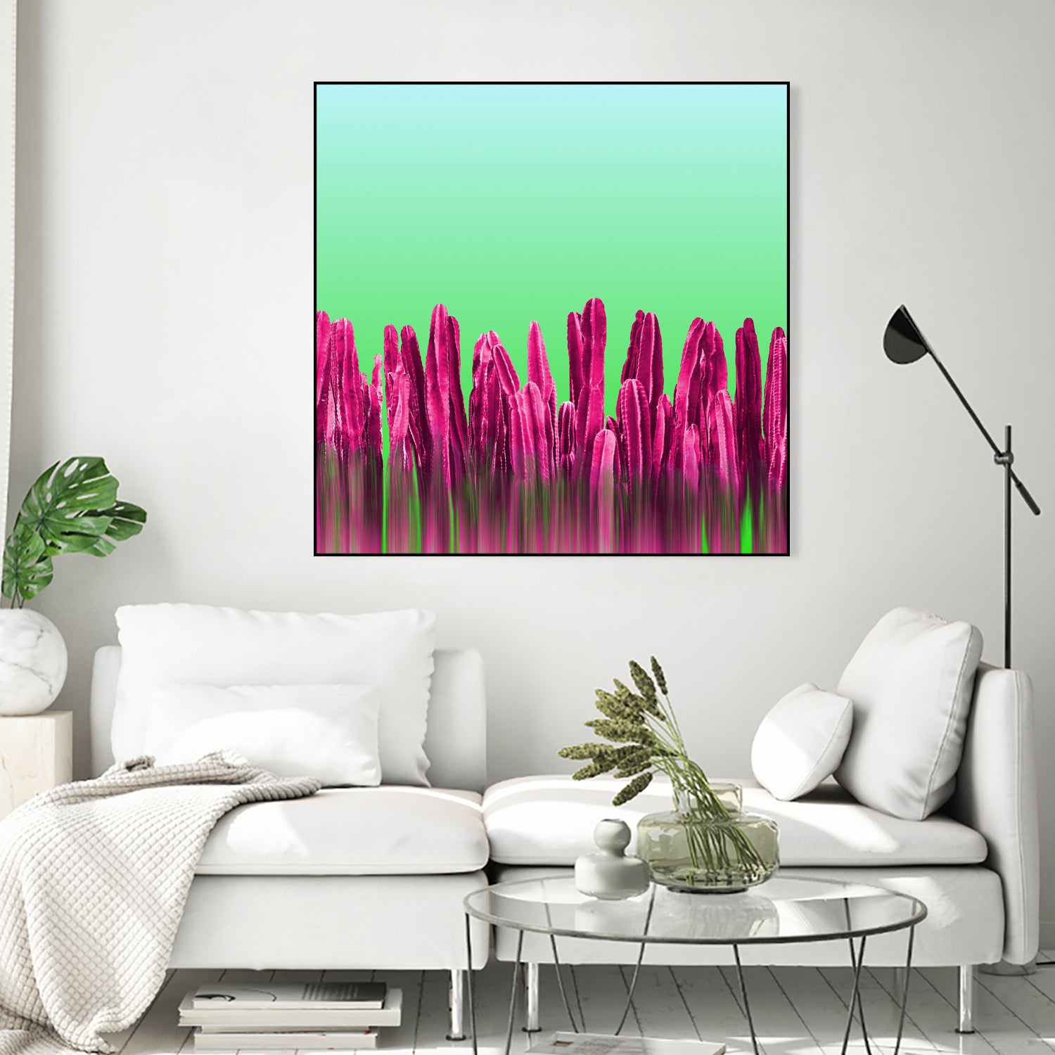 Vibrant Sunrise Cactus Landscape Glitch by Brigitte Carre on GIANT ART - green digital painting