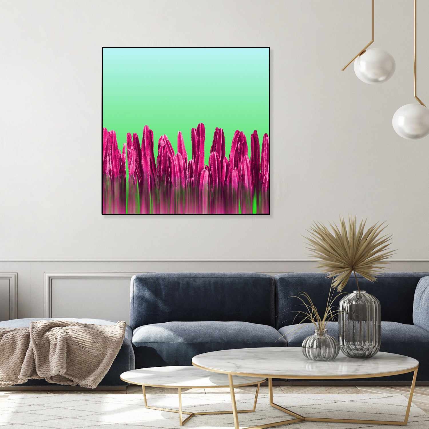 Vibrant Sunrise Cactus Landscape Glitch by Brigitte Carre on GIANT ART - green digital painting