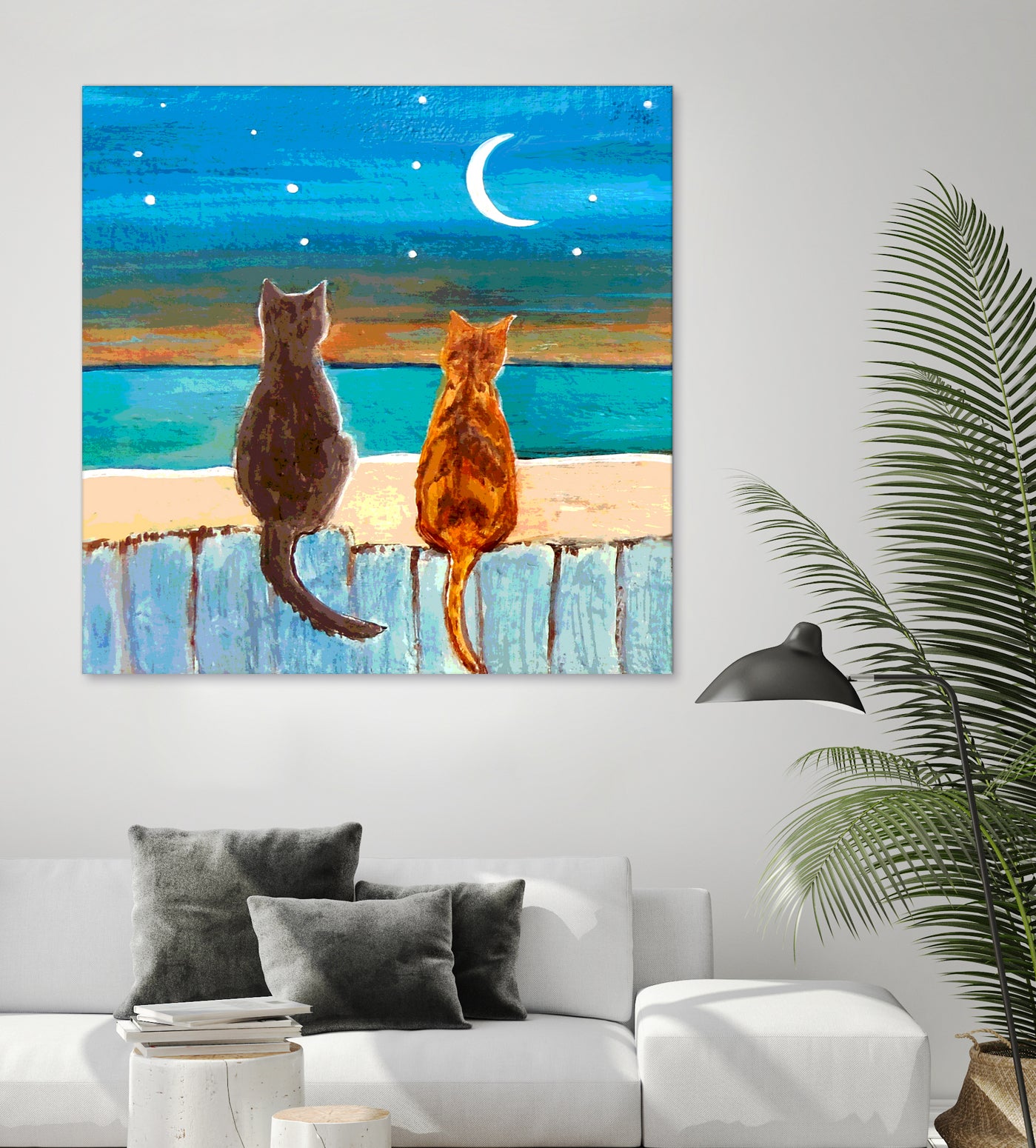 Cats on A Fence by Paintings by gretzky on GIANT ART - blue mixed media