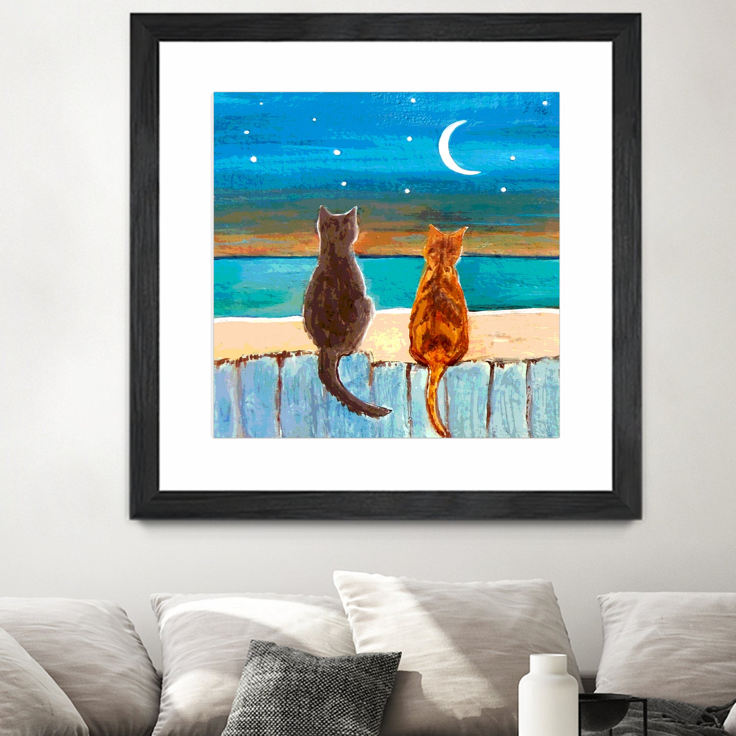 Cats on A Fence by Paintings by gretzky on GIANT ART - blue mixed media