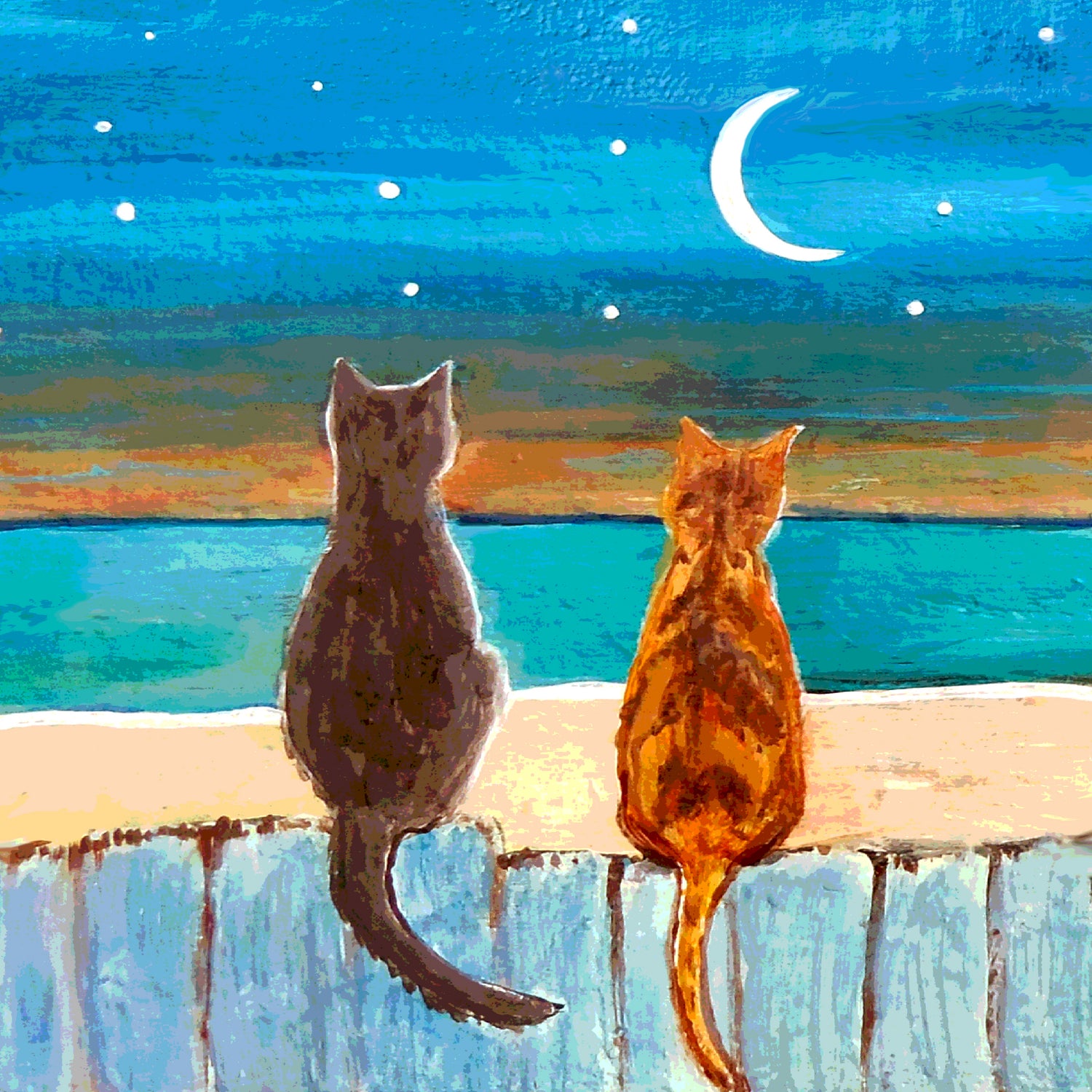 Cats on A Fence by Paintings by gretzky on GIANT ART - blue mixed media