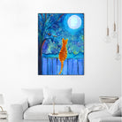 Cat on A Fence in the moonlight by Paintings by gretzky on GIANT ART - blue mixed media