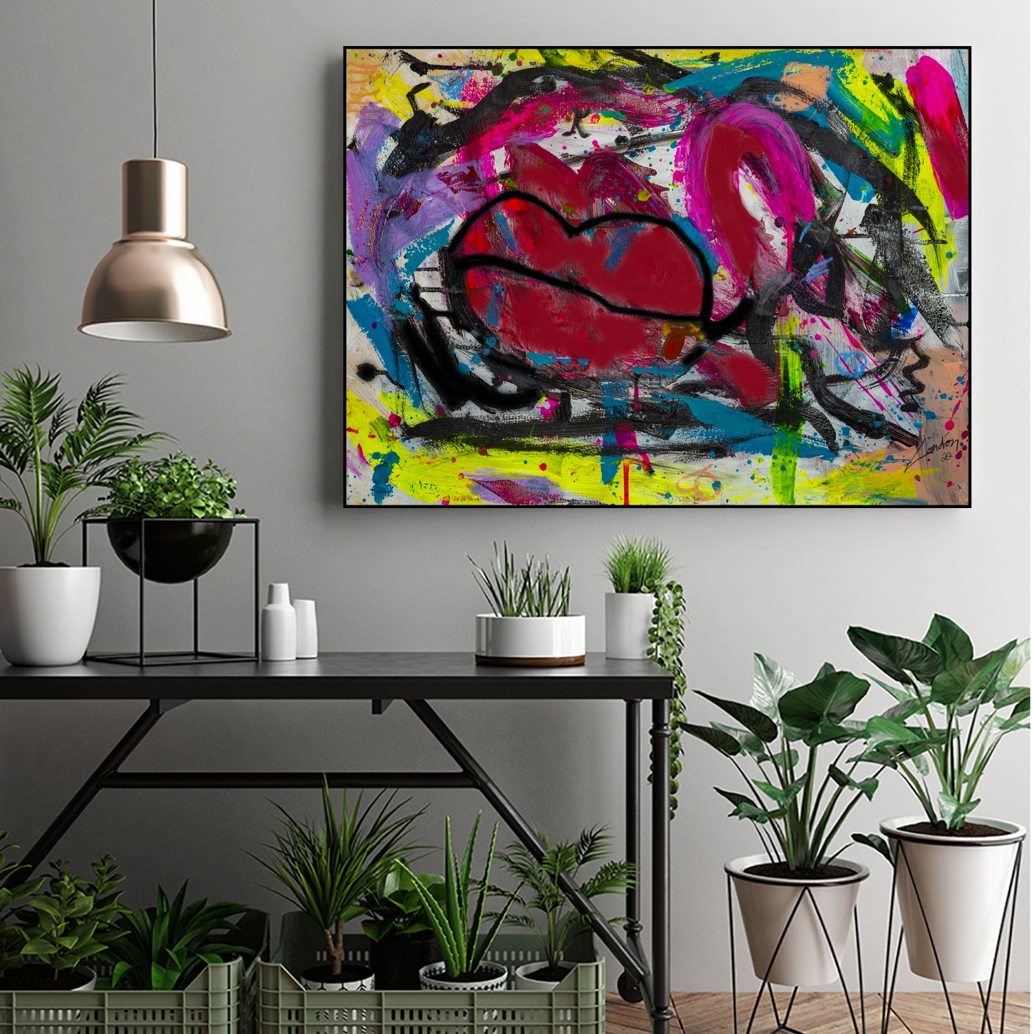 Love is in the Kiss by Janet London on GIANT ART - red abstract