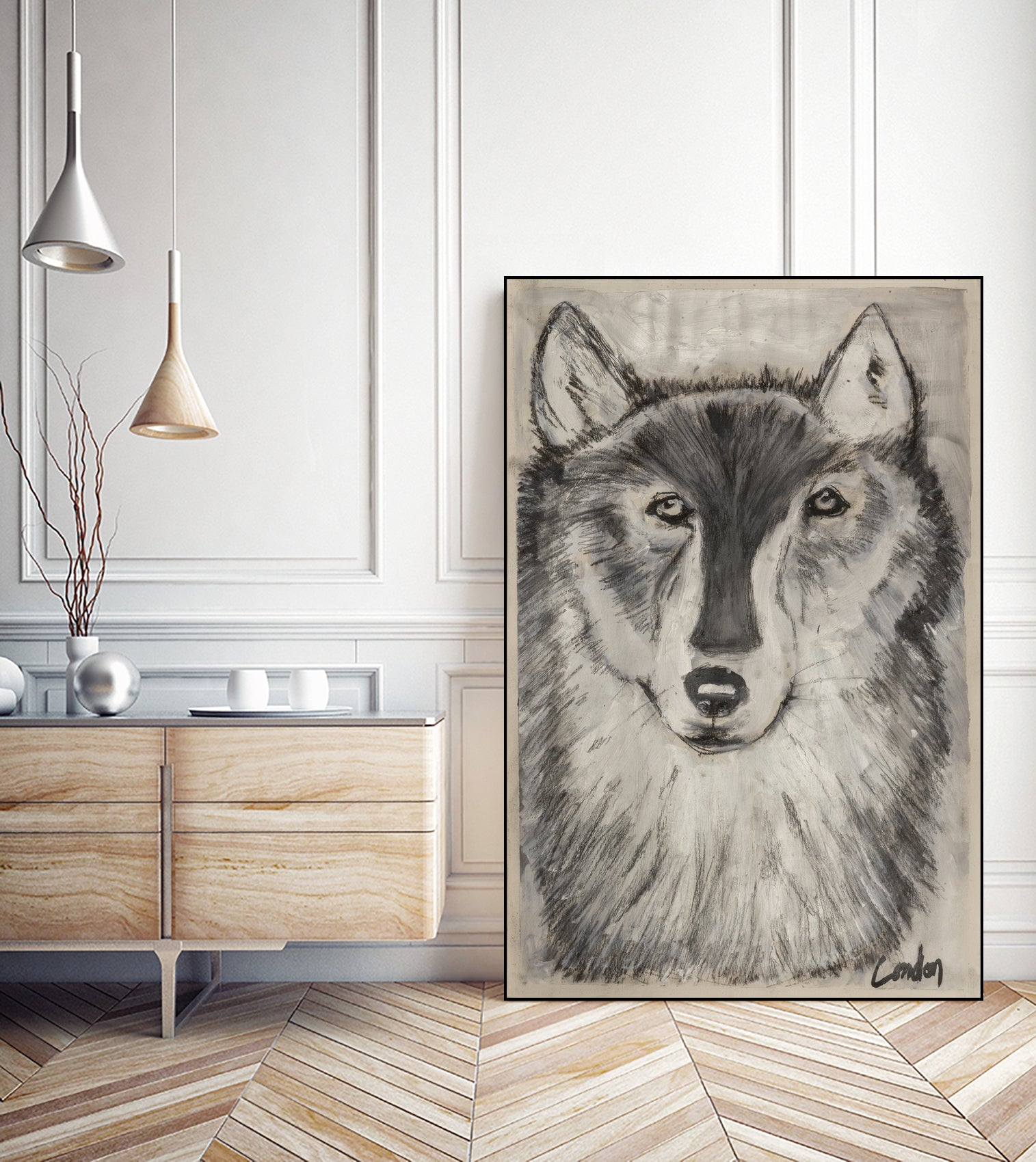 Wolfie by Janet London on GIANT ART - black and white abstract wolf