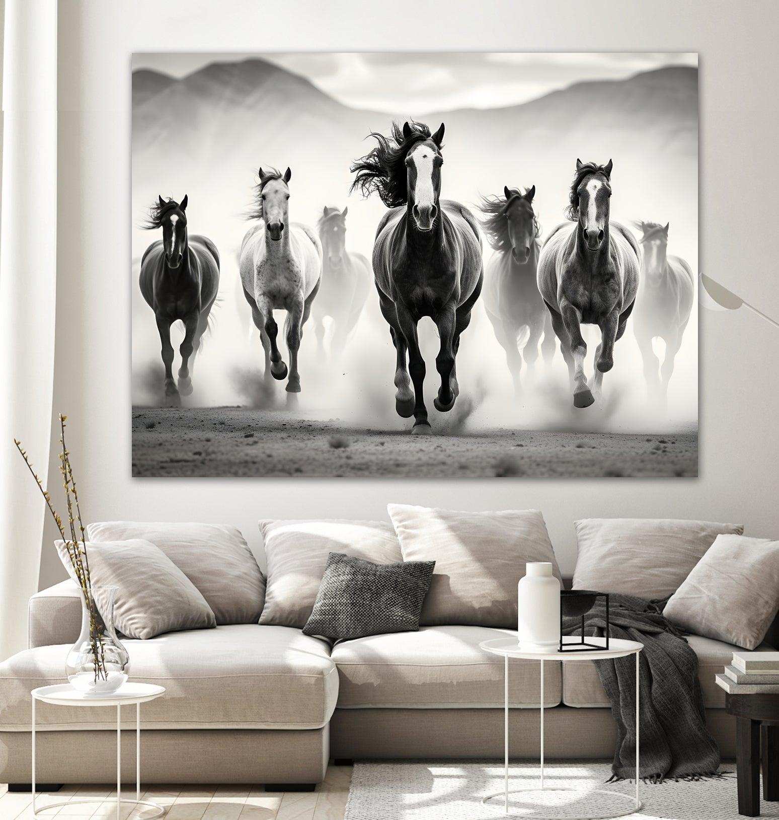Run by M Studio on GIANT ART - white black and white  horse