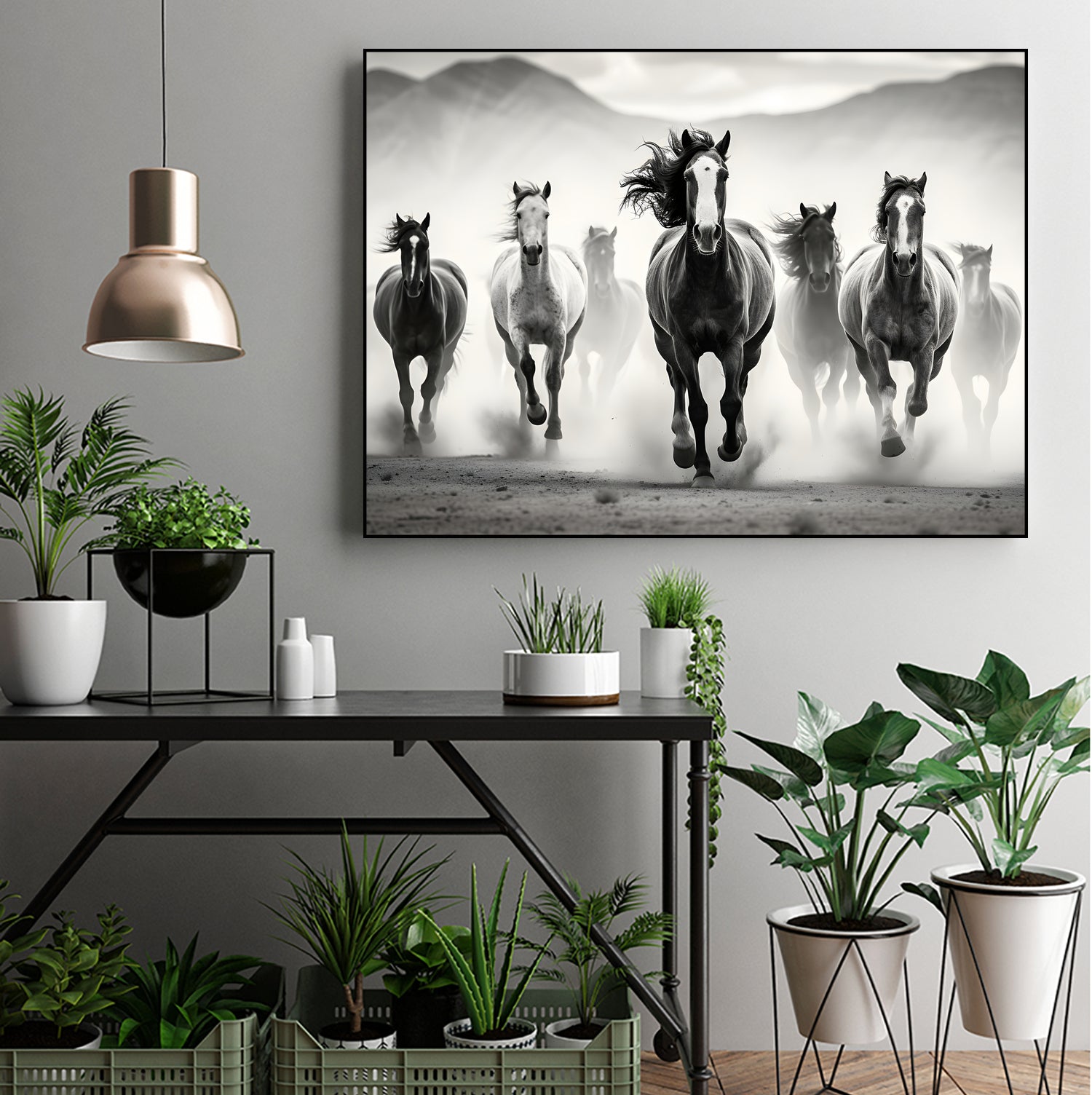 Run by M Studio on GIANT ART - white black and white  horse