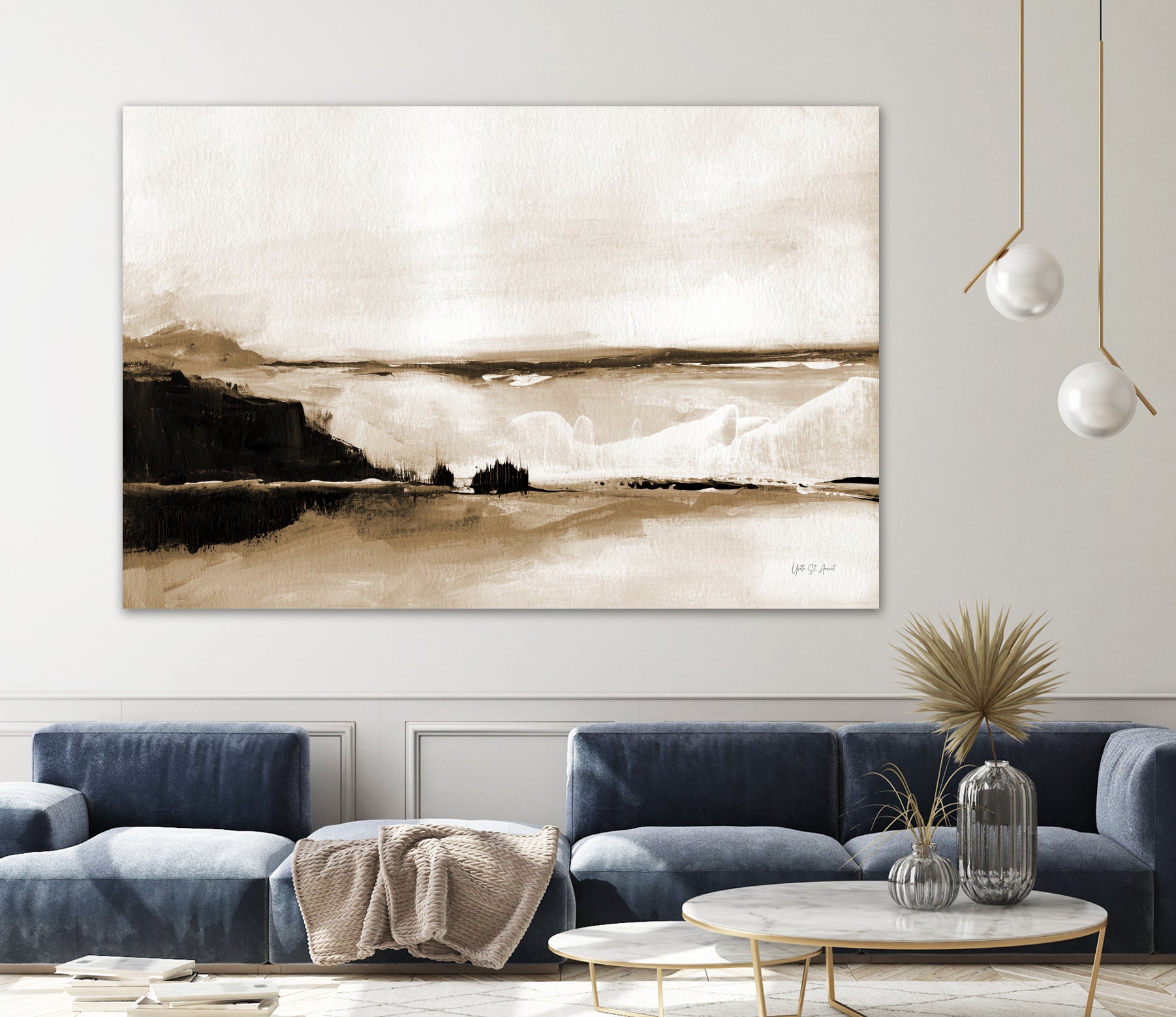 Vintage Landscape Mountainside by Yvette St. Amant on GIANT ART - black